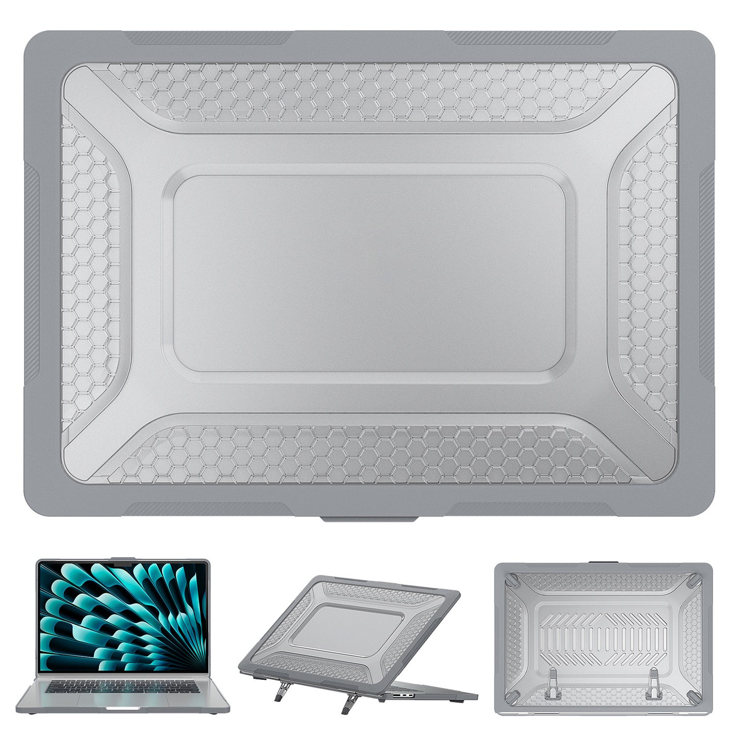 For Macbook Air 15 inch (2023) M2 A2941 Anti-slip Laptop Case Honeycomb Heat Dissipation Kickstand PC+TPU Cover