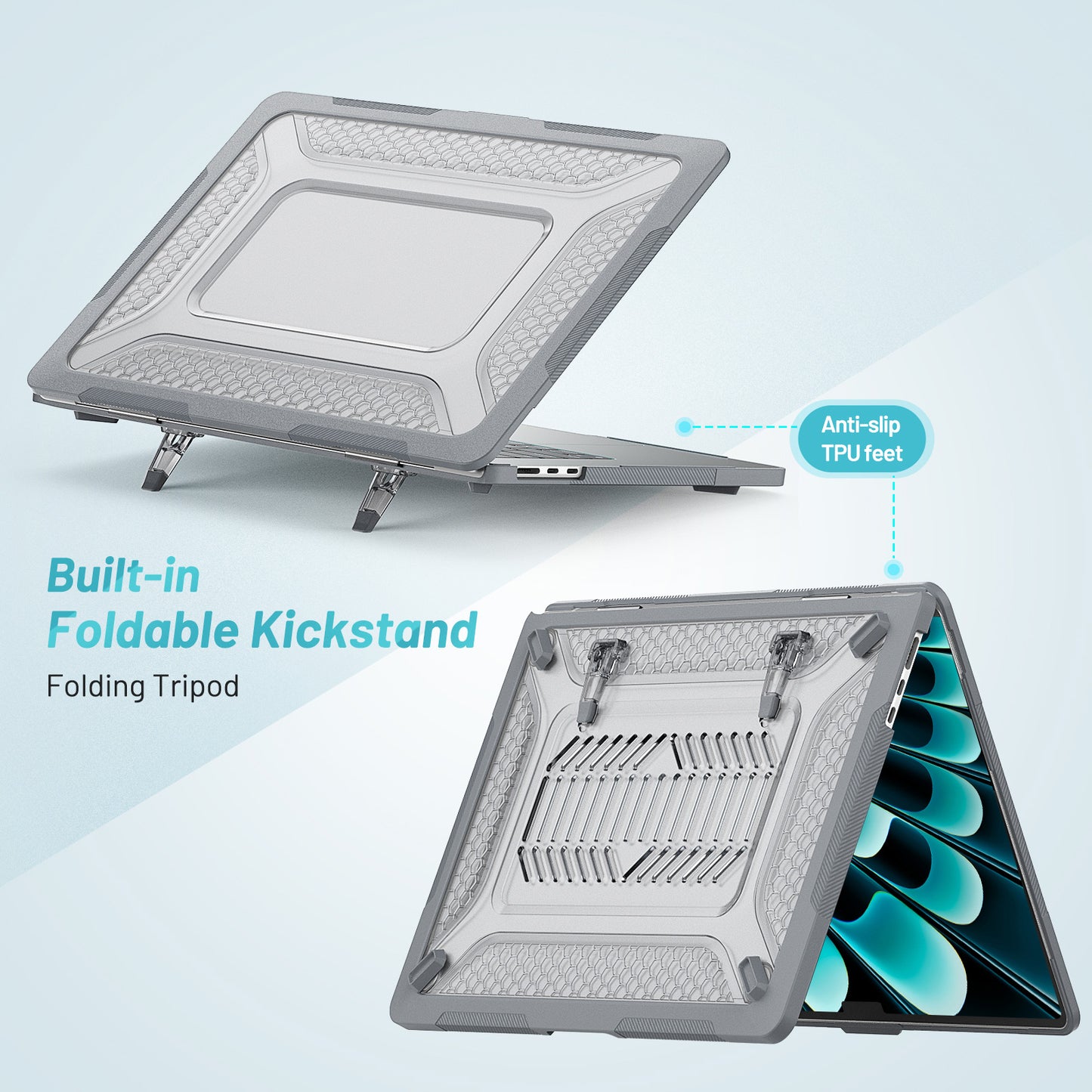 For Macbook Air 15 inch (2023) M2 A2941 Anti-slip Laptop Case Honeycomb Heat Dissipation Kickstand PC+TPU Cover