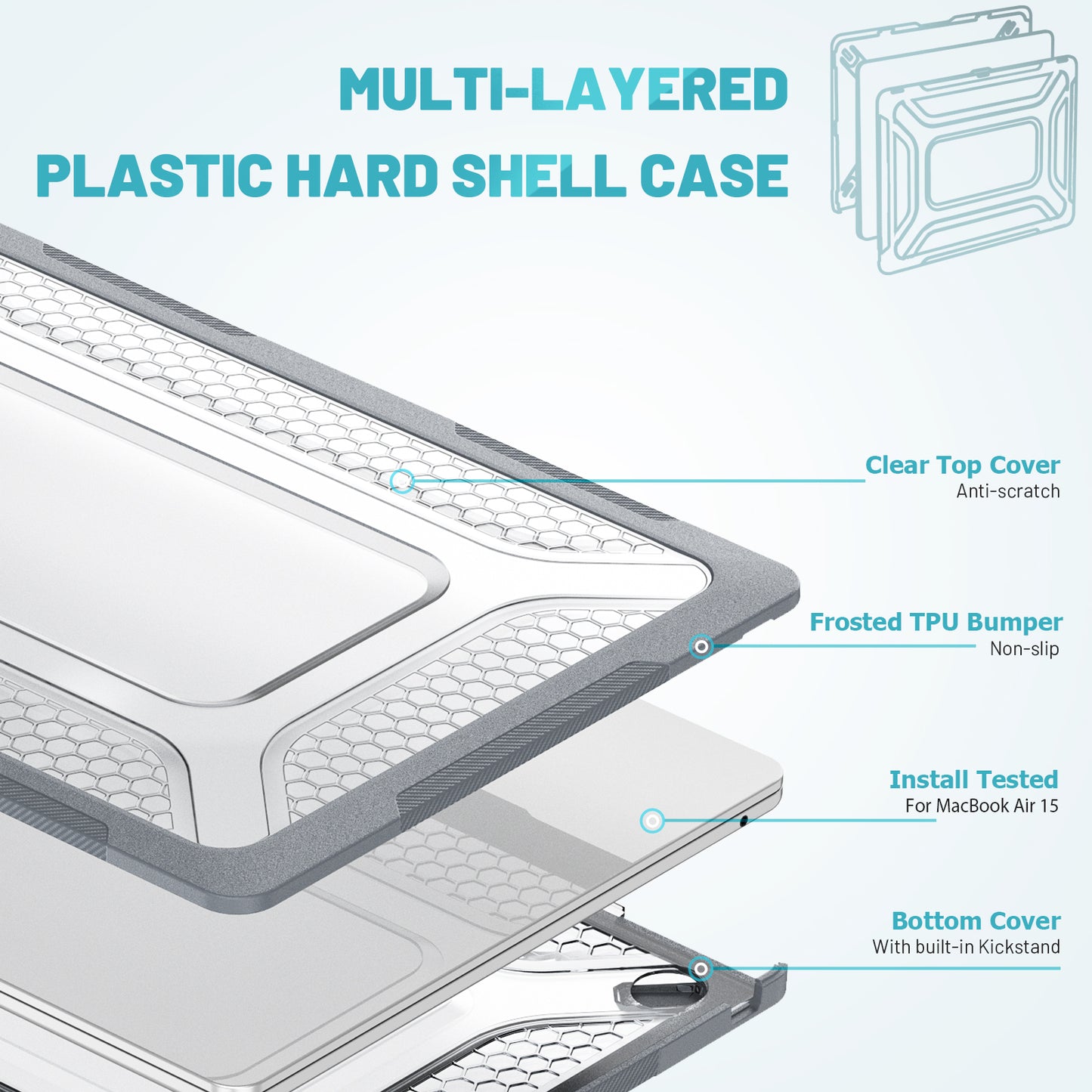 For Macbook Air 15 inch (2023) M2 A2941 Anti-slip Laptop Case Honeycomb Heat Dissipation Kickstand PC+TPU Cover