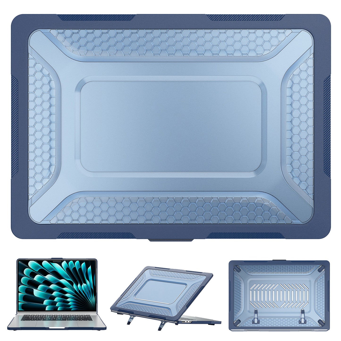 For Macbook Air 15 inch (2023) M2 A2941 Anti-slip Laptop Case Honeycomb Heat Dissipation Kickstand PC+TPU Cover