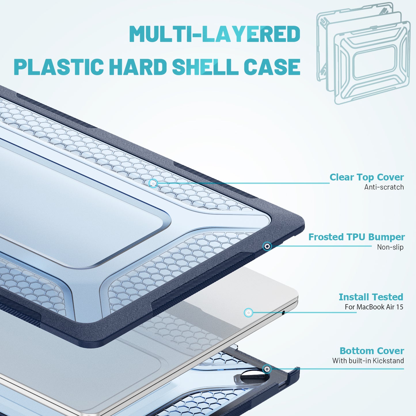 For Macbook Air 15 inch (2023) M2 A2941 Anti-slip Laptop Case Honeycomb Heat Dissipation Kickstand PC+TPU Cover