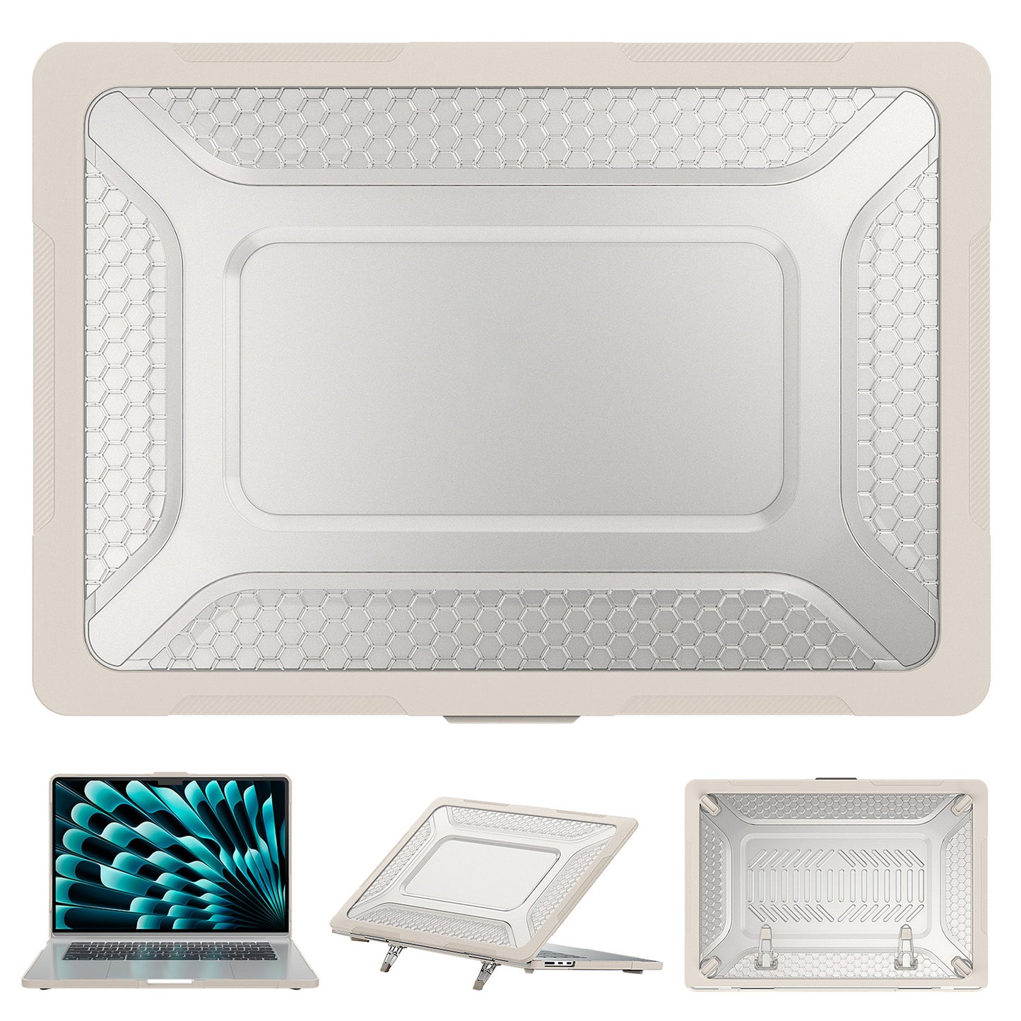 For Macbook Air 15 inch (2023) M2 A2941 Anti-slip Laptop Case Honeycomb Heat Dissipation Kickstand PC+TPU Cover
