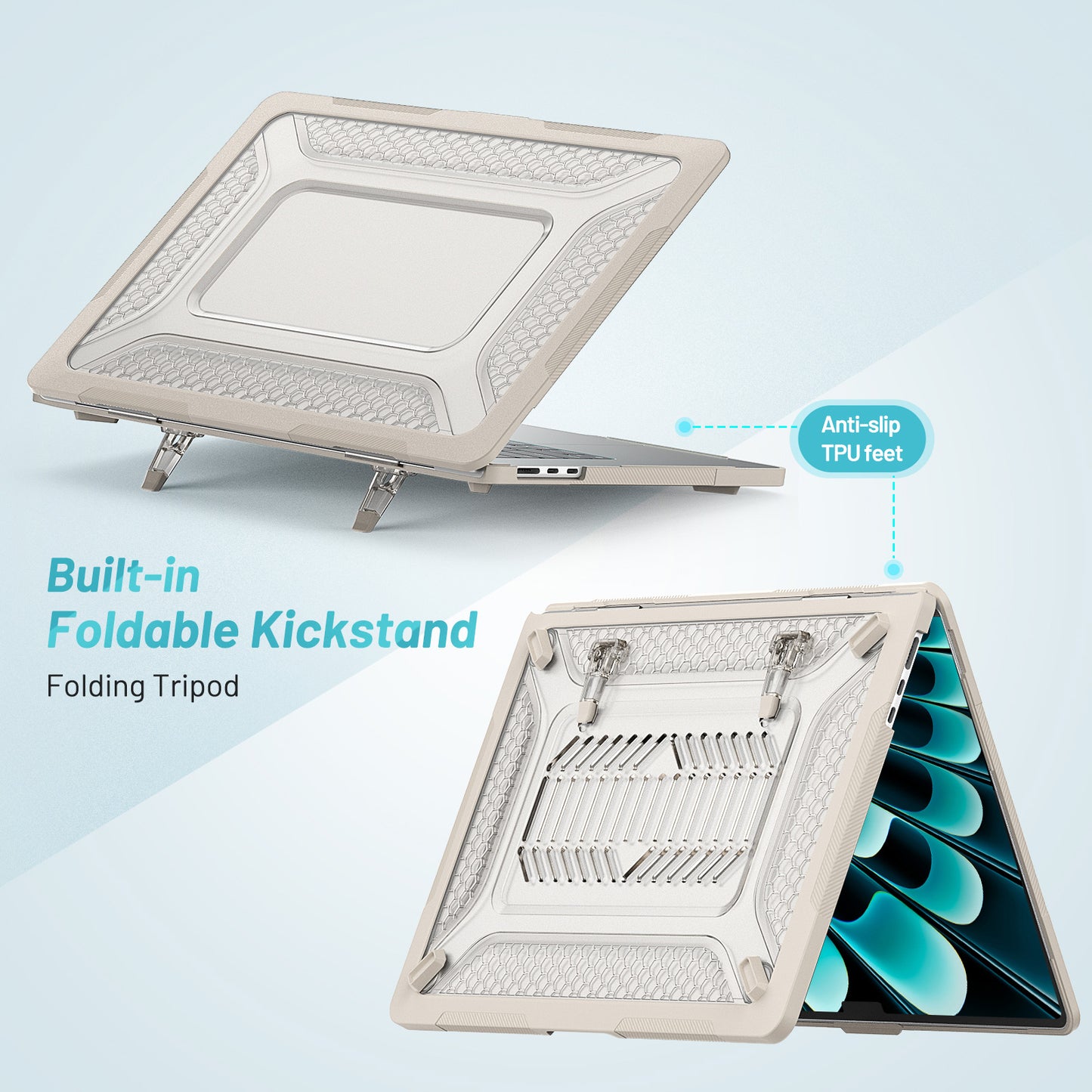 For Macbook Air 15 inch (2023) M2 A2941 Anti-slip Laptop Case Honeycomb Heat Dissipation Kickstand PC+TPU Cover