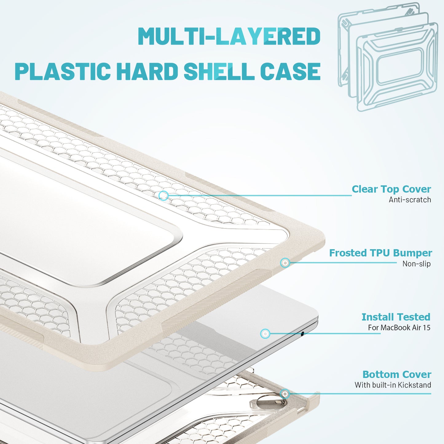 For Macbook Air 15 inch (2023) M2 A2941 Anti-slip Laptop Case Honeycomb Heat Dissipation Kickstand PC+TPU Cover