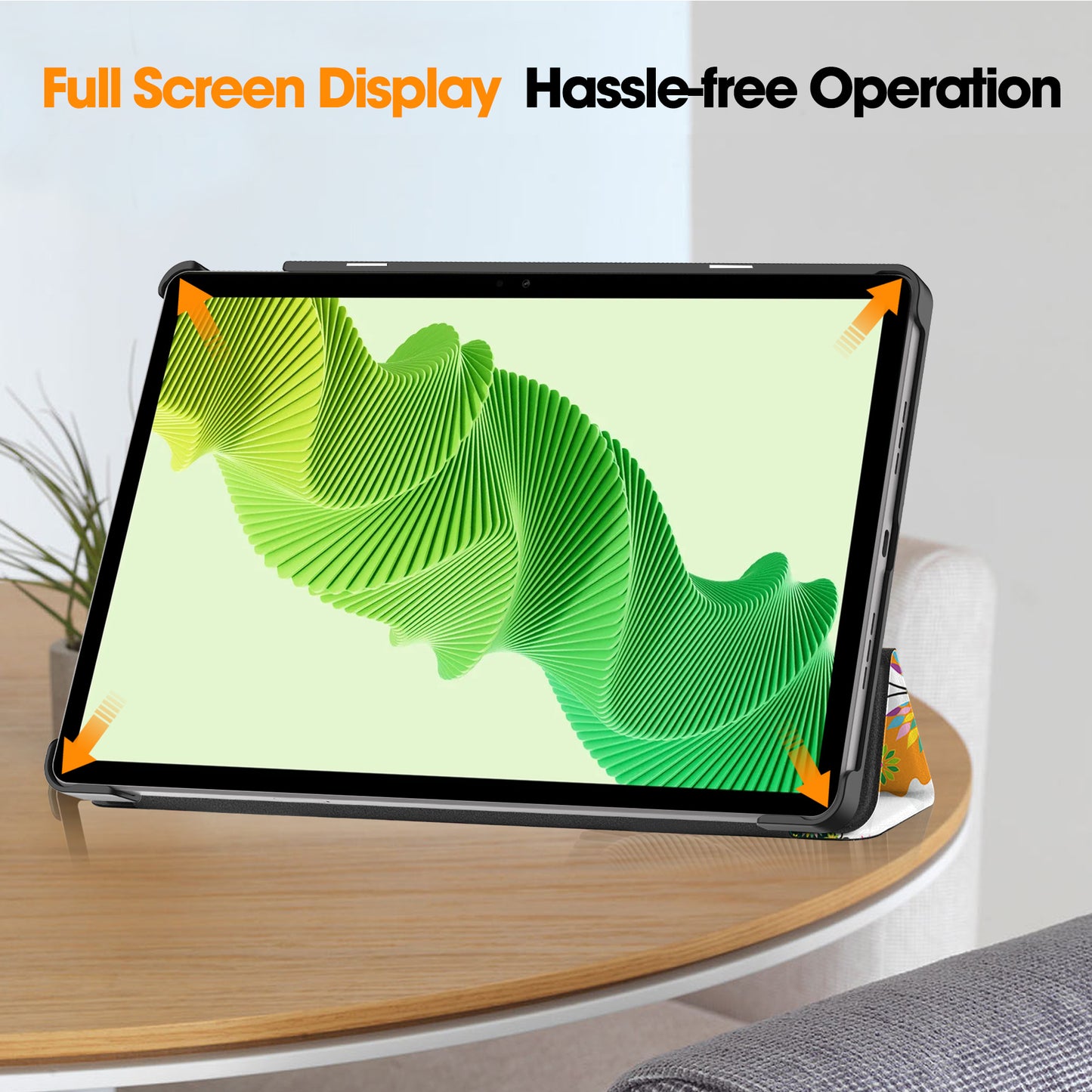 For Realme Pad 2 PU Leather Trifold Stand Cover Pattern Printing Protective Tablet Case