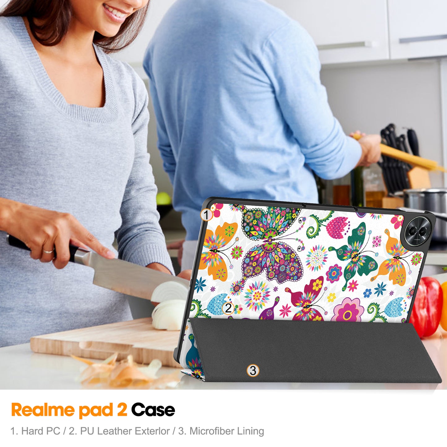 For Realme Pad 2 PU Leather Trifold Stand Cover Pattern Printing Protective Tablet Case