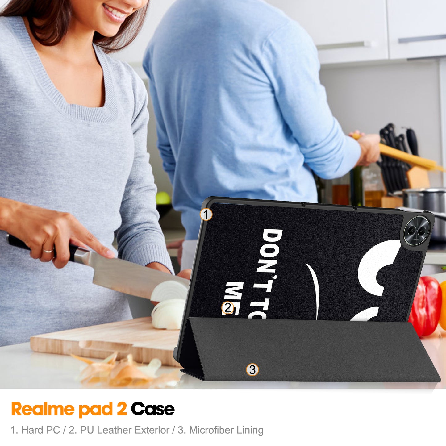 For Realme Pad 2 PU Leather Trifold Stand Cover Pattern Printing Protective Tablet Case