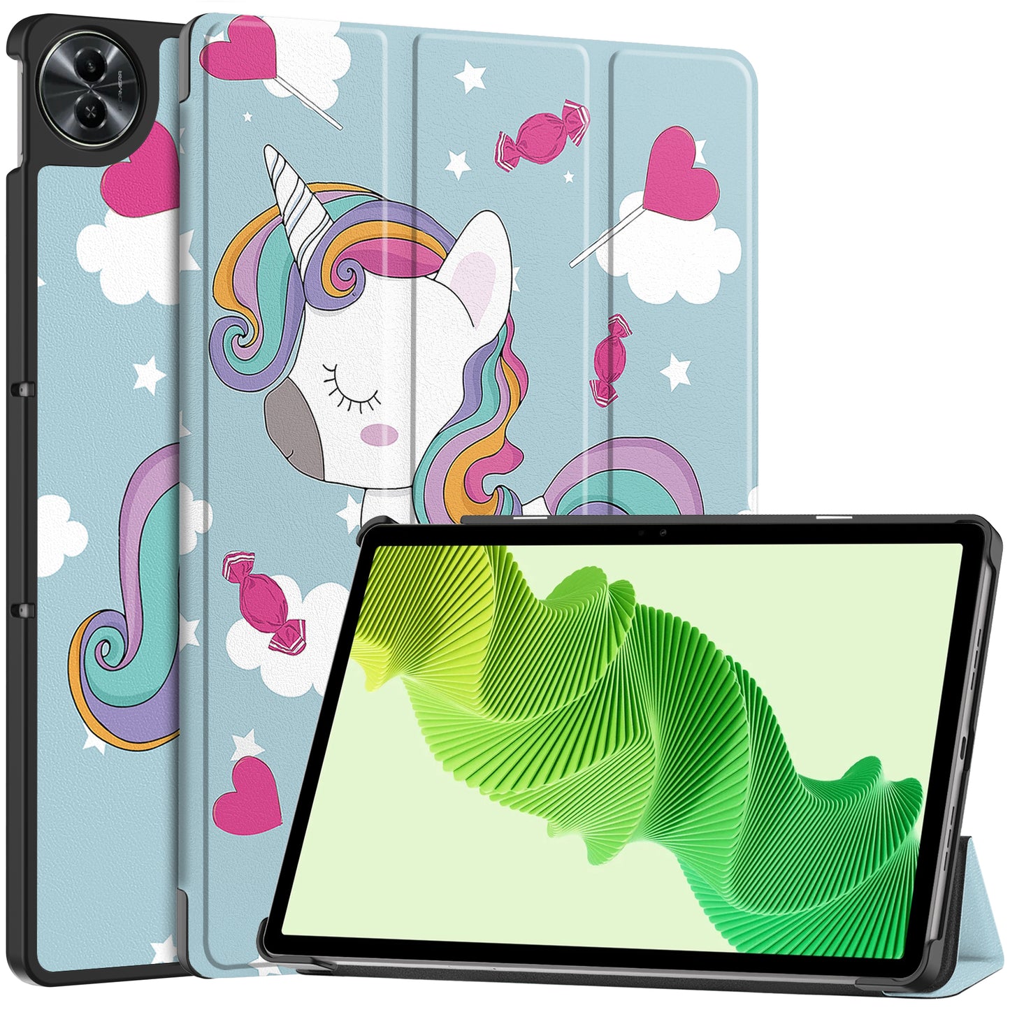 For Realme Pad 2 PU Leather Trifold Stand Cover Pattern Printing Protective Tablet Case