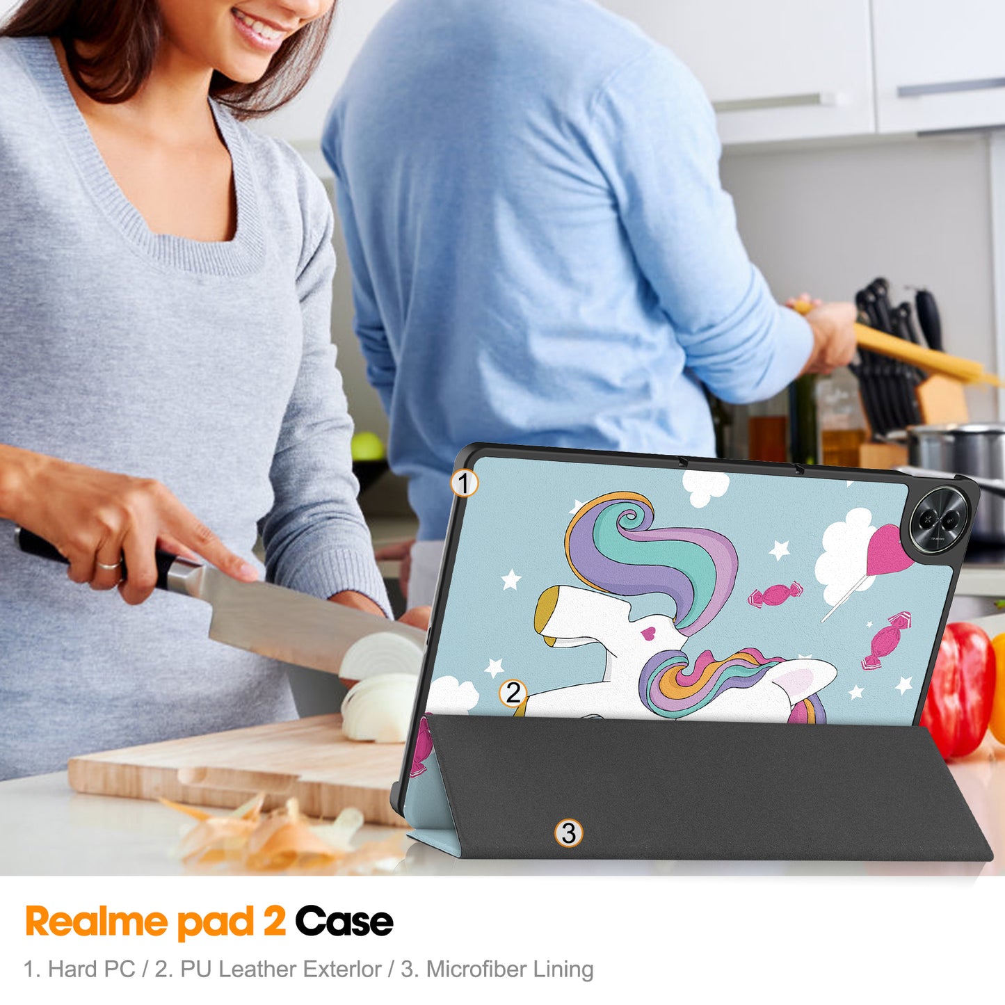 For Realme Pad 2 PU Leather Trifold Stand Cover Pattern Printing Protective Tablet Case