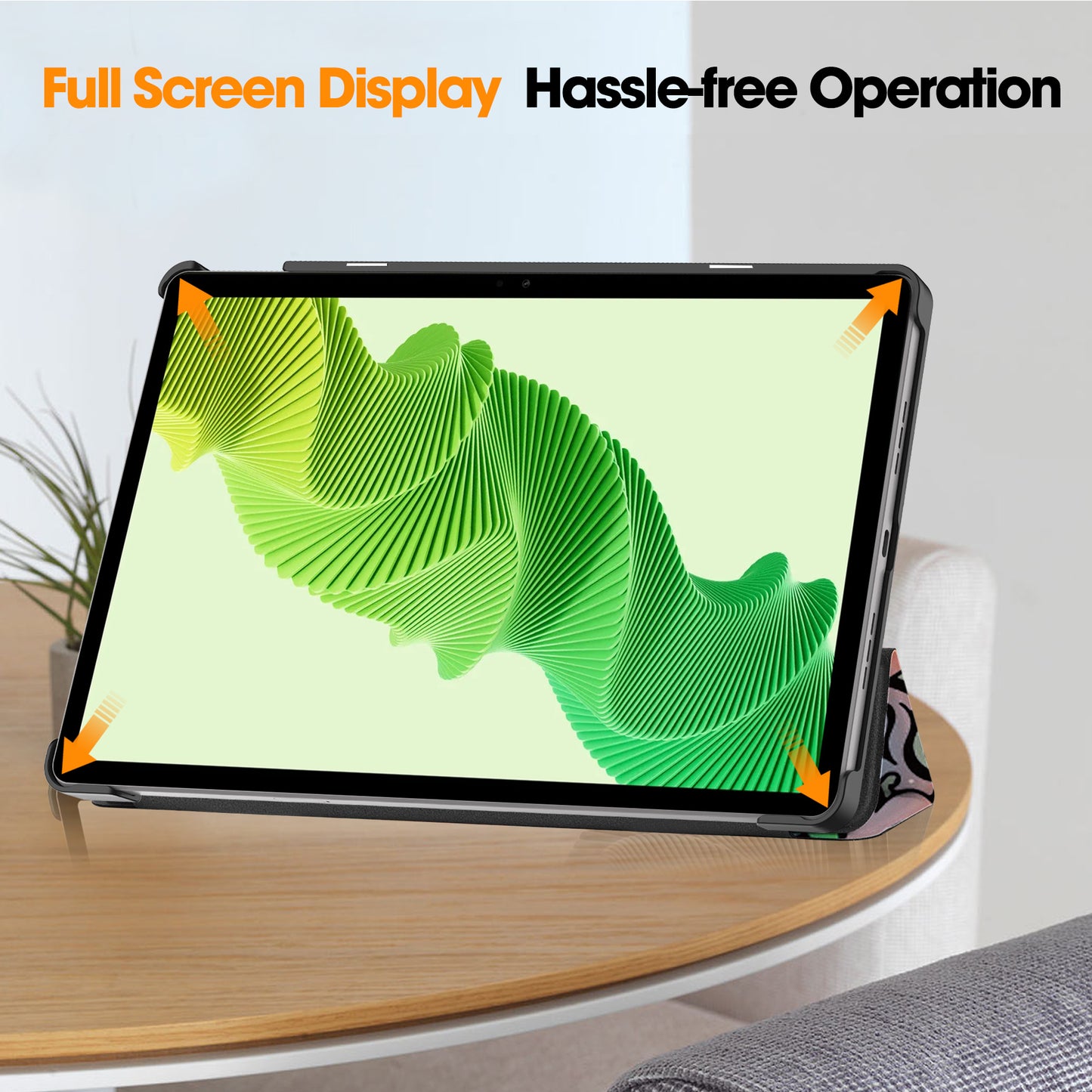 For Realme Pad 2 PU Leather Trifold Stand Cover Pattern Printing Protective Tablet Case