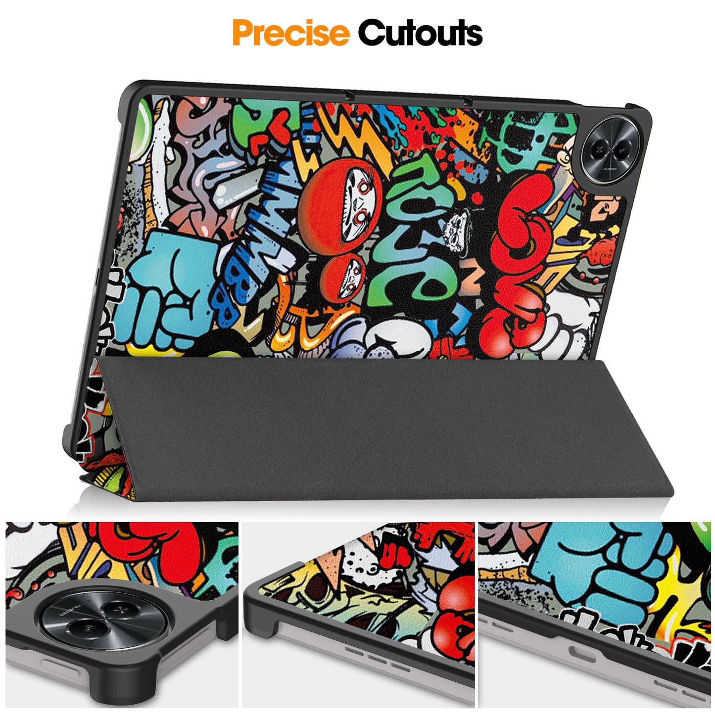 For Realme Pad 2 PU Leather Trifold Stand Cover Pattern Printing Protective Tablet Case