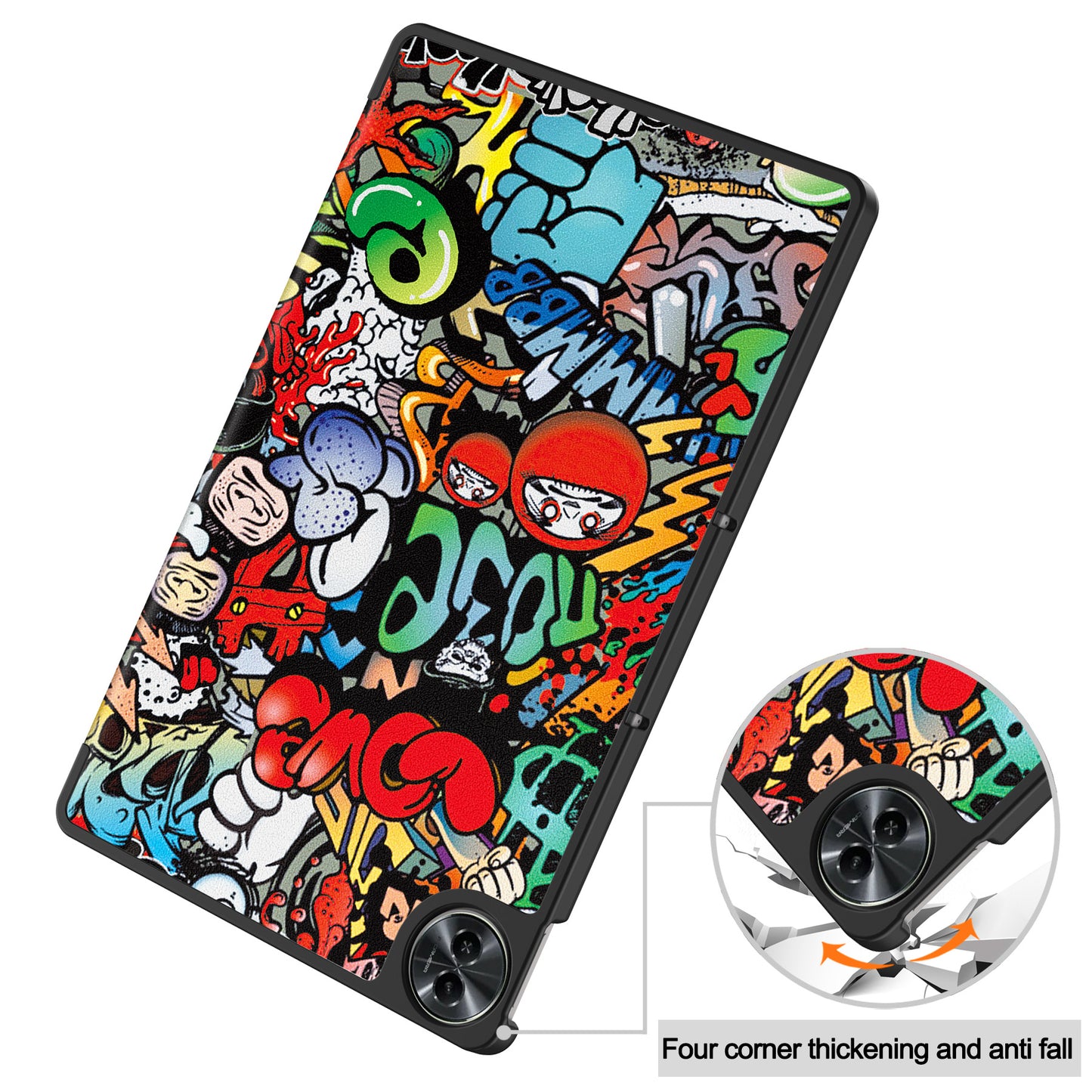 For Realme Pad 2 PU Leather Trifold Stand Cover Pattern Printing Protective Tablet Case