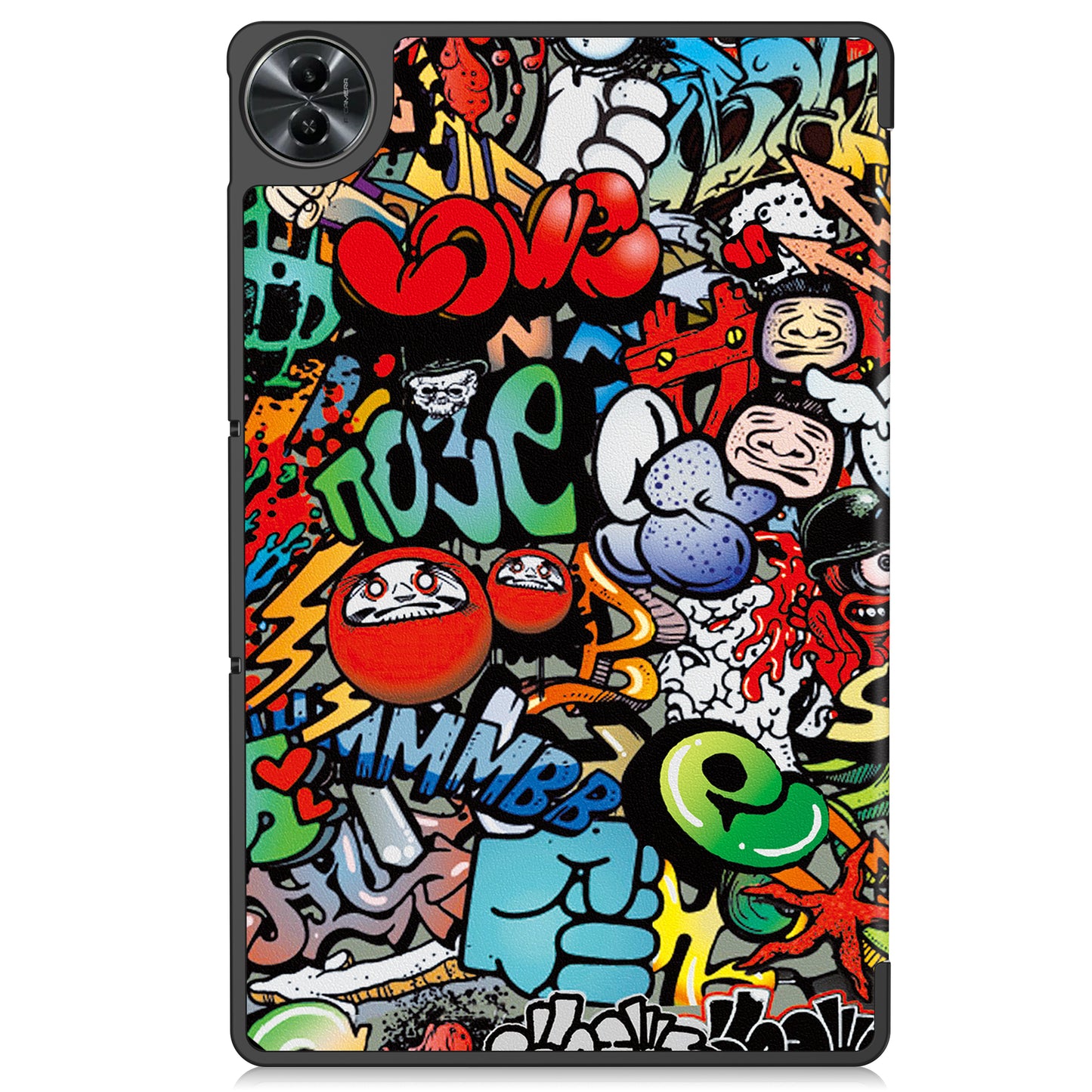 For Realme Pad 2 PU Leather Trifold Stand Cover Pattern Printing Protective Tablet Case