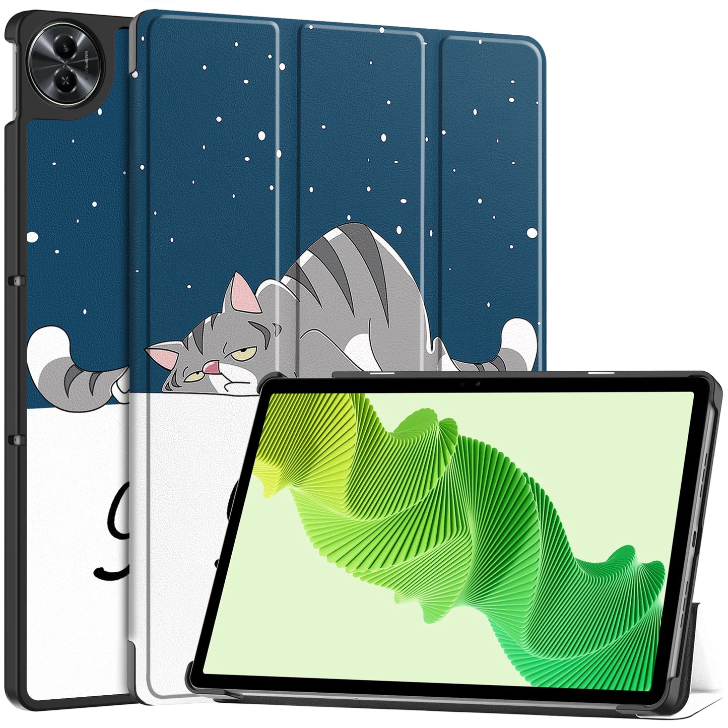 For Realme Pad 2 PU Leather Trifold Stand Cover Pattern Printing Protective Tablet Case