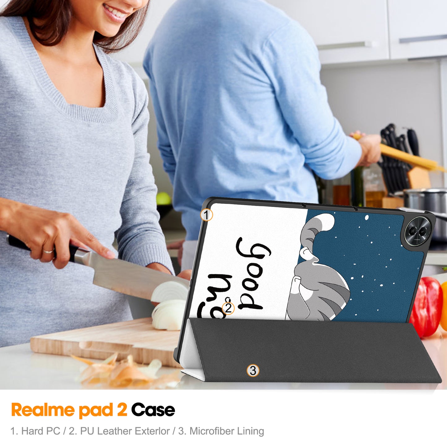 For Realme Pad 2 PU Leather Trifold Stand Cover Pattern Printing Protective Tablet Case