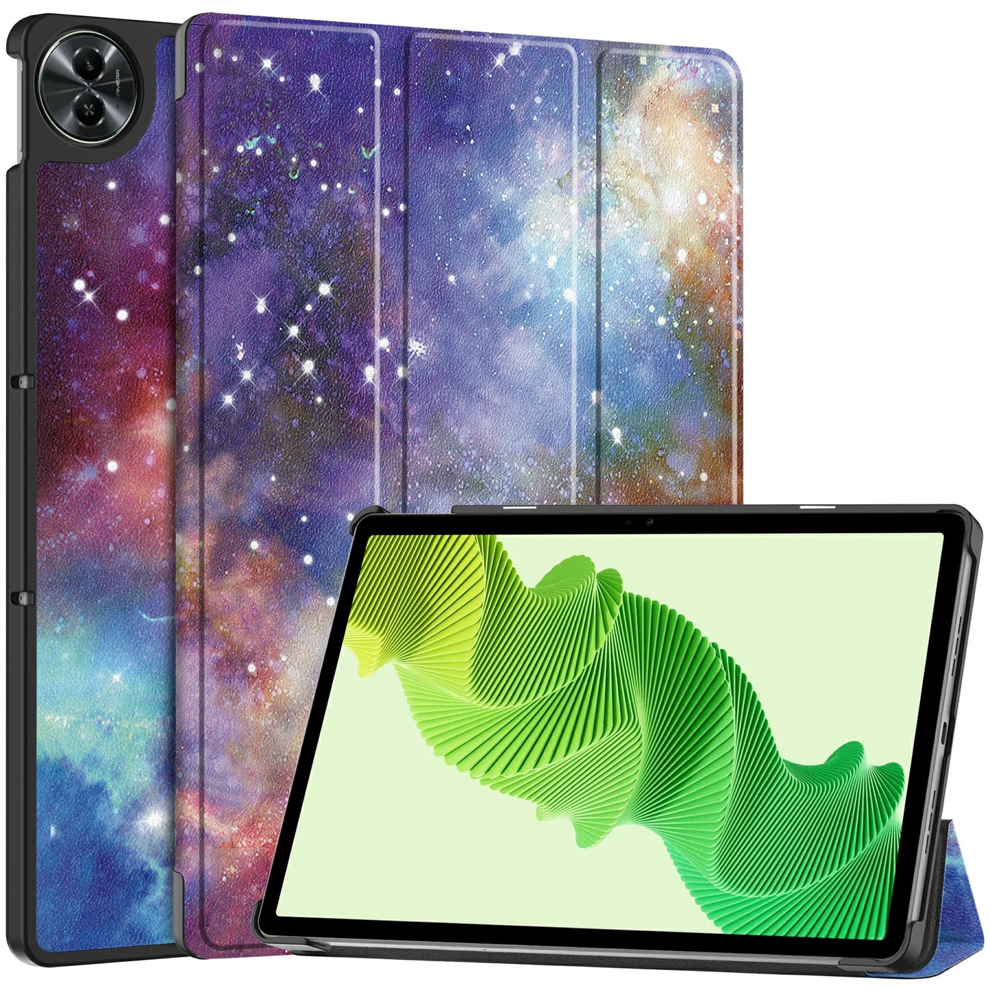 For Realme Pad 2 PU Leather Trifold Stand Cover Pattern Printing Protective Tablet Case