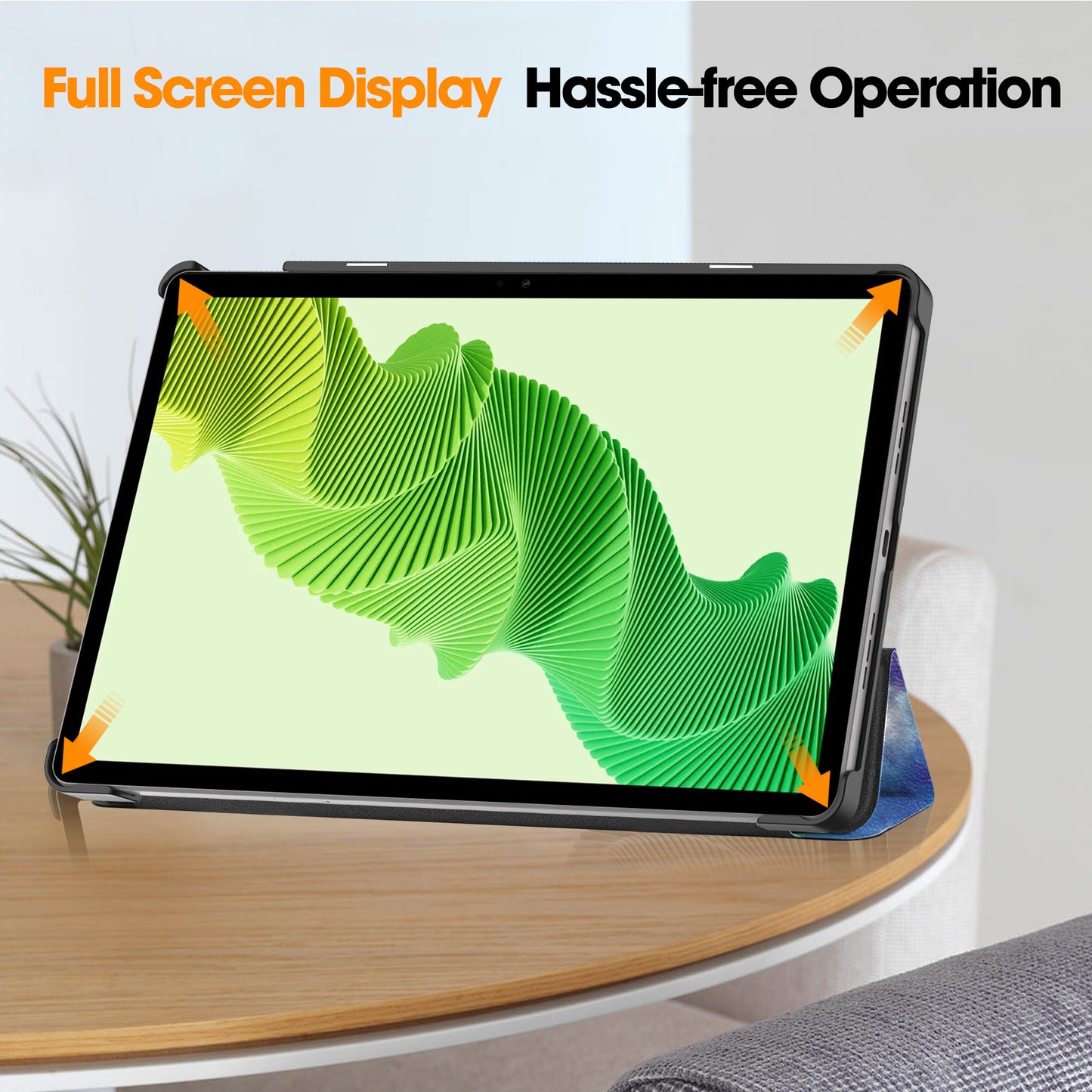 For Realme Pad 2 PU Leather Trifold Stand Cover Pattern Printing Protective Tablet Case