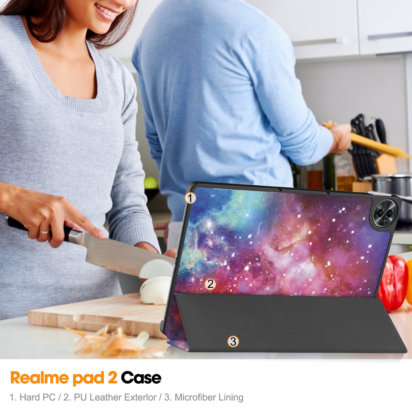 For Realme Pad 2 PU Leather Trifold Stand Cover Pattern Printing Protective Tablet Case