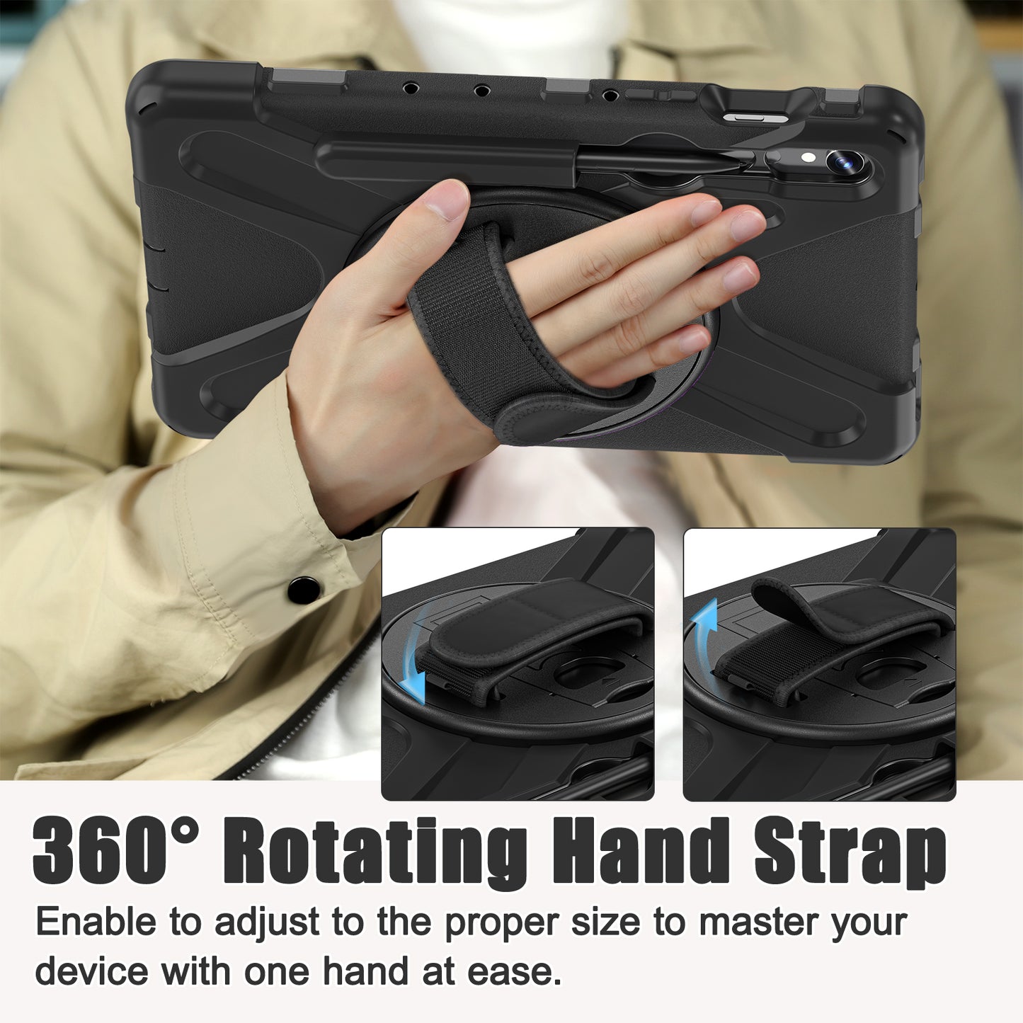For Samsung Galaxy Tab S9 FE / S9 X710 / S8 X700 / S7 T870 Wrist Strap Tablet Case PC+Silicone Kickstand Protective Cover