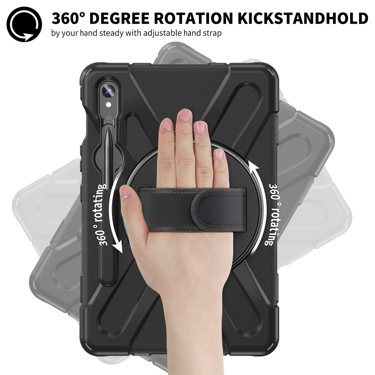 For Samsung Galaxy Tab S9 FE / S9 X710 / S8 X700 / S7 T870 Wrist Strap Tablet Case PC+Silicone Kickstand Protective Cover