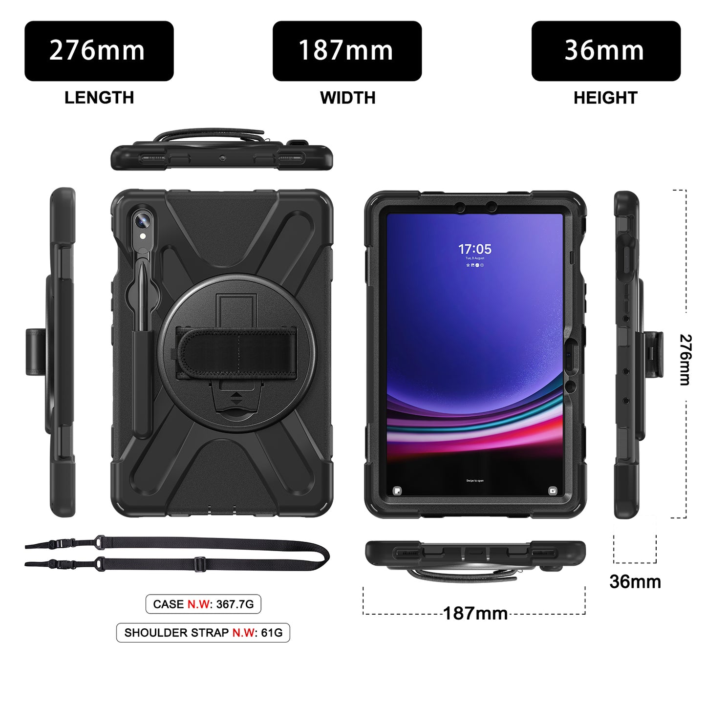 For Samsung Galaxy Tab S9 FE / S9 X710 / S8 X700 / S7 T870 Wrist Strap Tablet Case PC+Silicone Kickstand Protective Cover