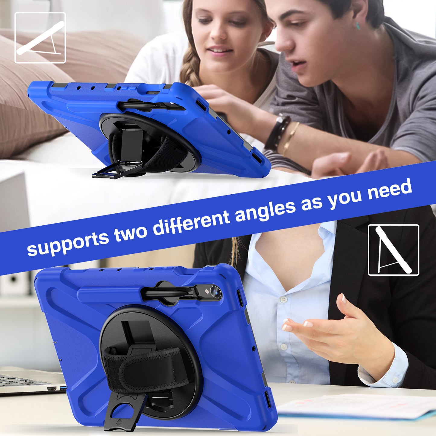For Samsung Galaxy Tab S9 FE / S9 X710 / S8 X700 / S7 T870 Wrist Strap Tablet Case PC+Silicone Kickstand Protective Cover