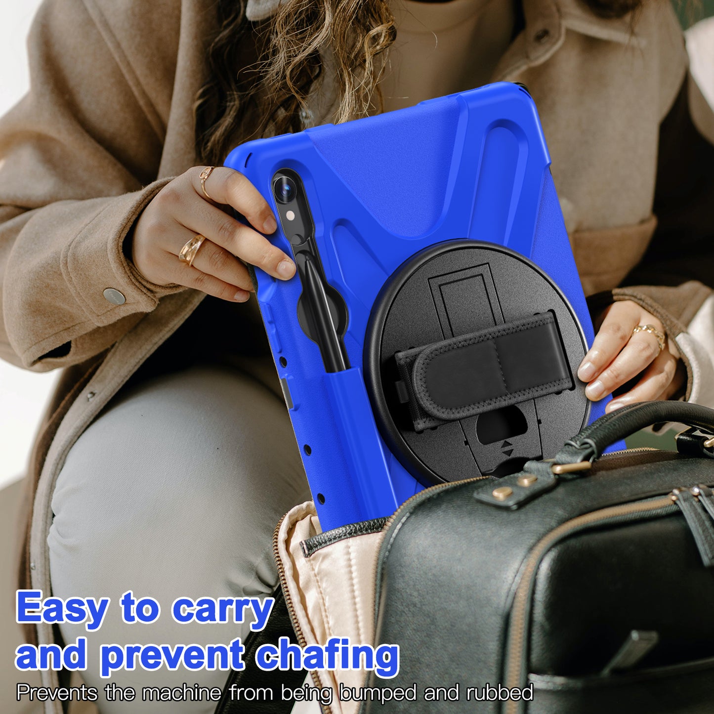 For Samsung Galaxy Tab S9 FE / S9 X710 / S8 X700 / S7 T870 Wrist Strap Tablet Case PC+Silicone Kickstand Protective Cover