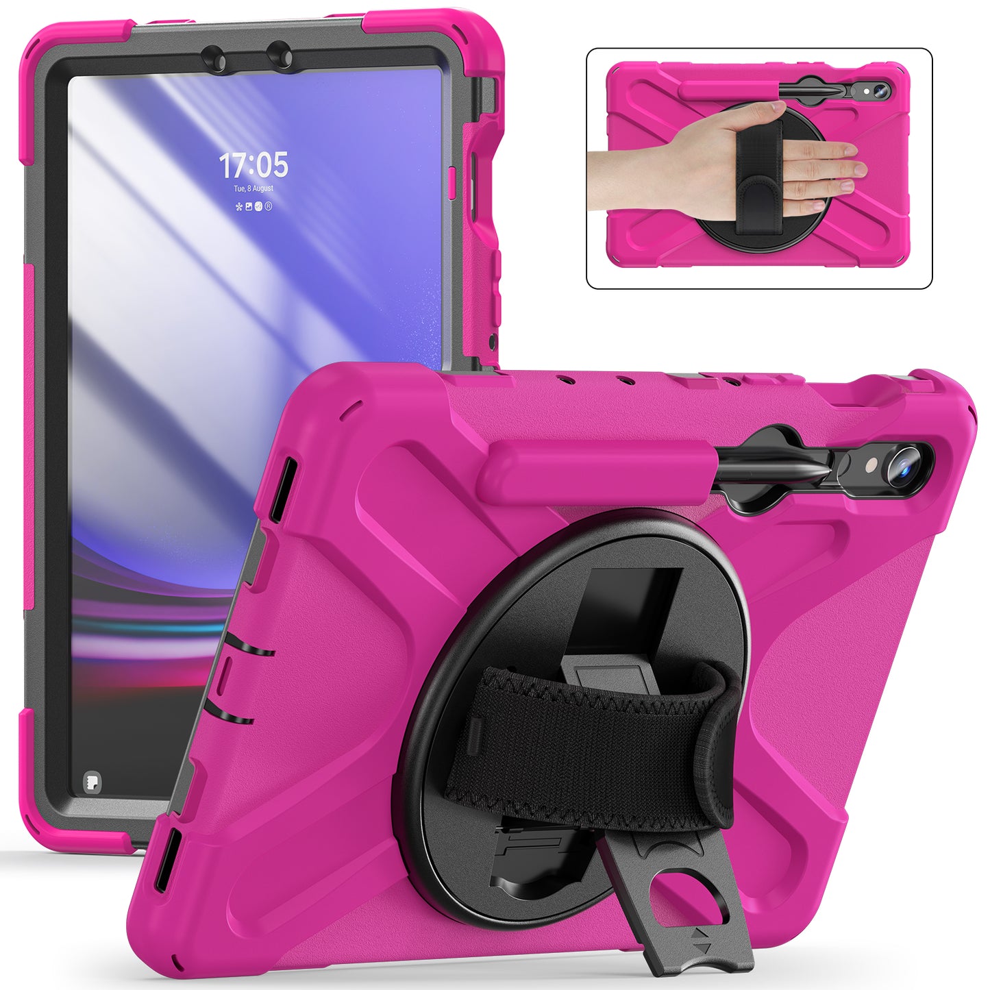 For Samsung Galaxy Tab S9 FE / S9 X710 / S8 X700 / S7 T870 Wrist Strap Tablet Case PC+Silicone Kickstand Protective Cover
