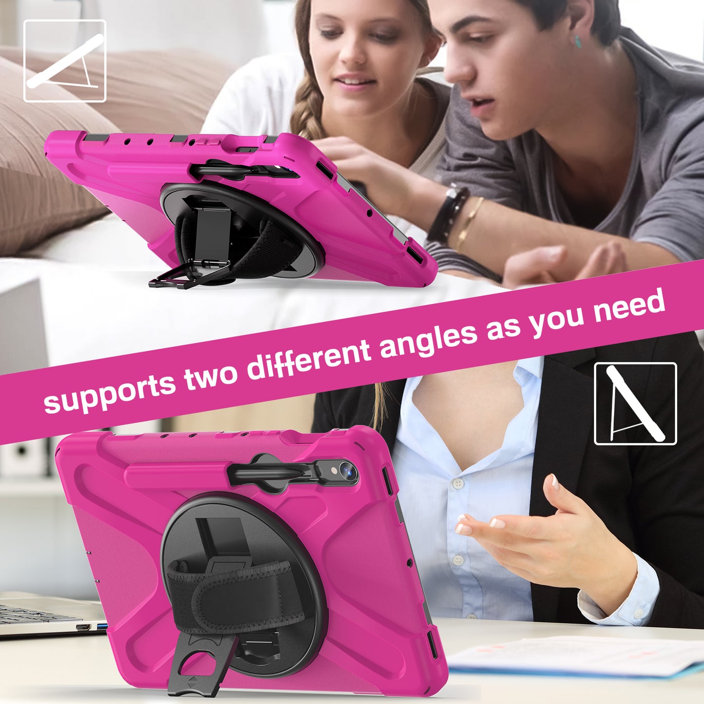 For Samsung Galaxy Tab S9 FE / S9 X710 / S8 X700 / S7 T870 Wrist Strap Tablet Case PC+Silicone Kickstand Protective Cover