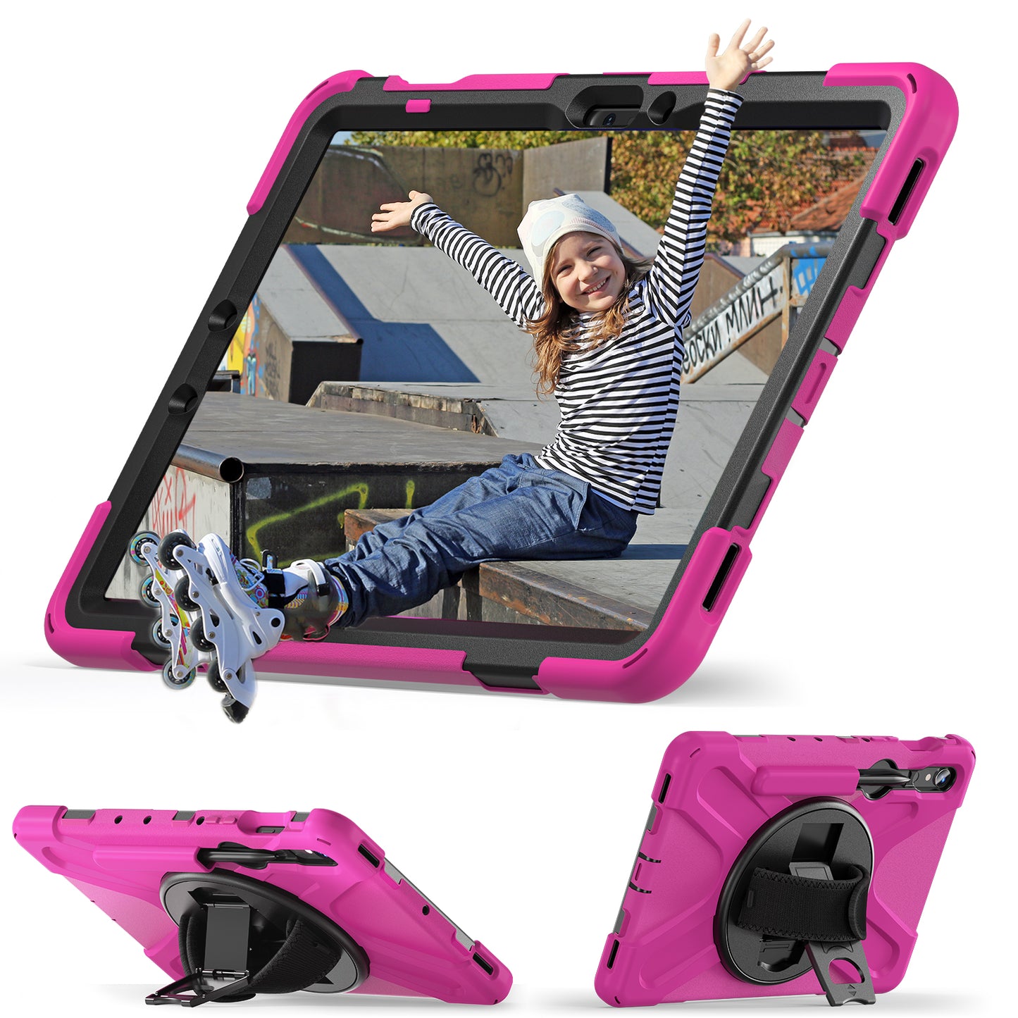 For Samsung Galaxy Tab S9 FE / S9 X710 / S8 X700 / S7 T870 Wrist Strap Tablet Case PC+Silicone Kickstand Protective Cover