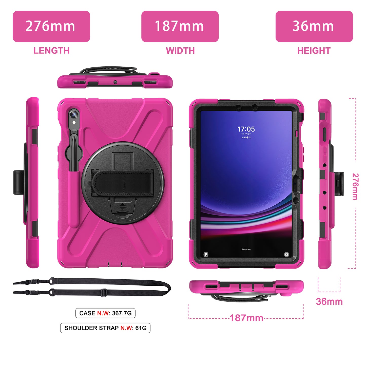 For Samsung Galaxy Tab S9 FE / S9 X710 / S8 X700 / S7 T870 Wrist Strap Tablet Case PC+Silicone Kickstand Protective Cover