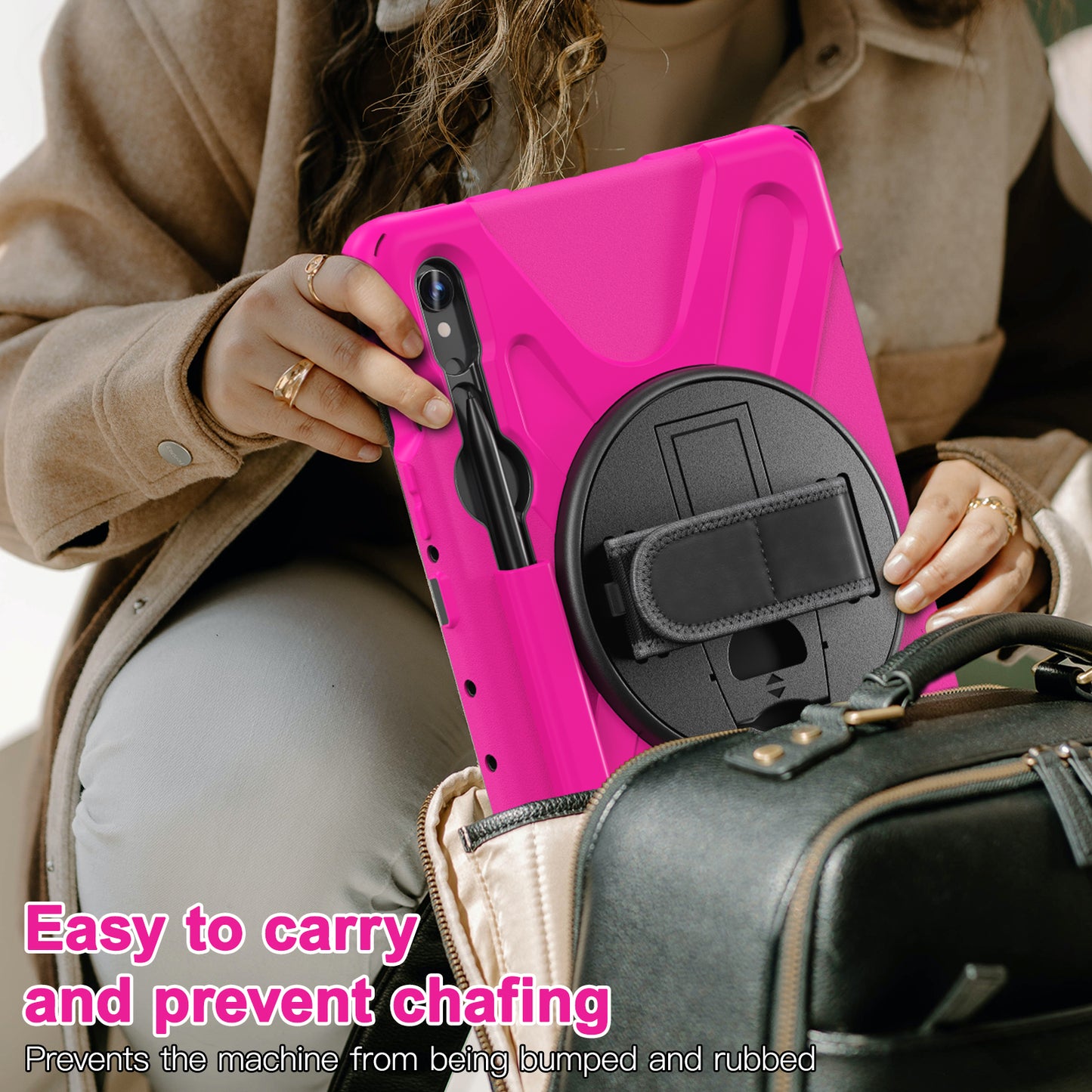 For Samsung Galaxy Tab S9 FE / S9 X710 / S8 X700 / S7 T870 Wrist Strap Tablet Case PC+Silicone Kickstand Protective Cover