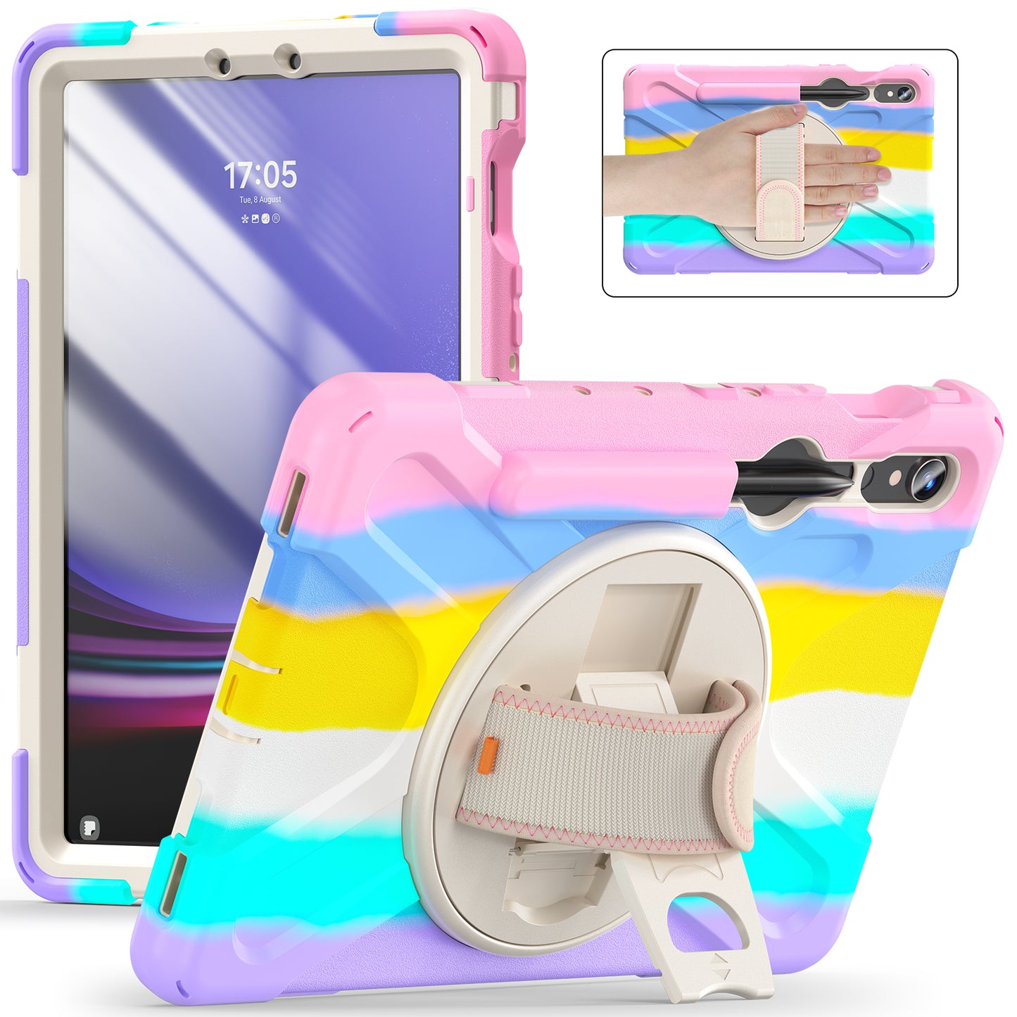 For Samsung Galaxy Tab S9 FE / S9 X710 / S8 X700 / S7 T870 Wrist Strap Tablet Case PC+Silicone Kickstand Protective Cover