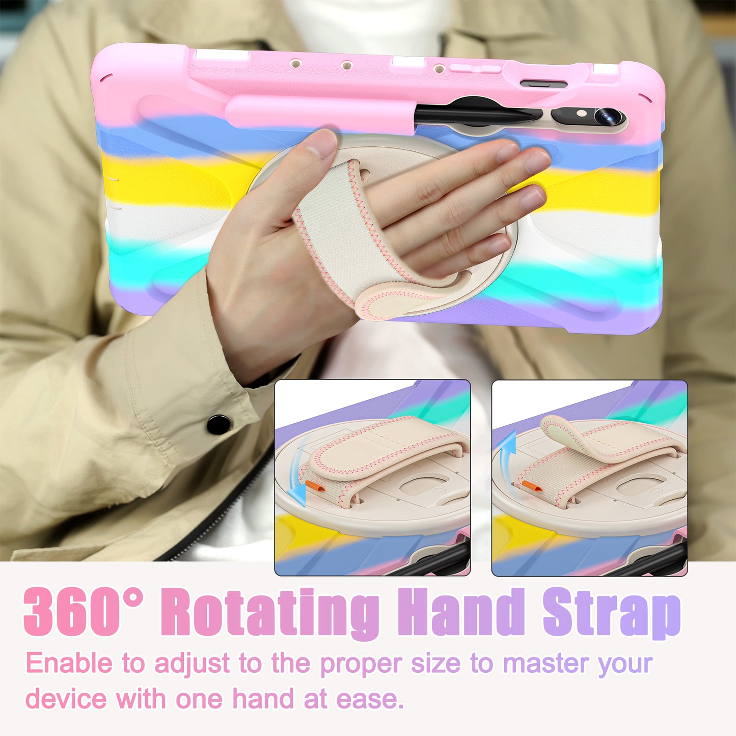 For Samsung Galaxy Tab S9 FE / S9 X710 / S8 X700 / S7 T870 Wrist Strap Tablet Case PC+Silicone Kickstand Protective Cover