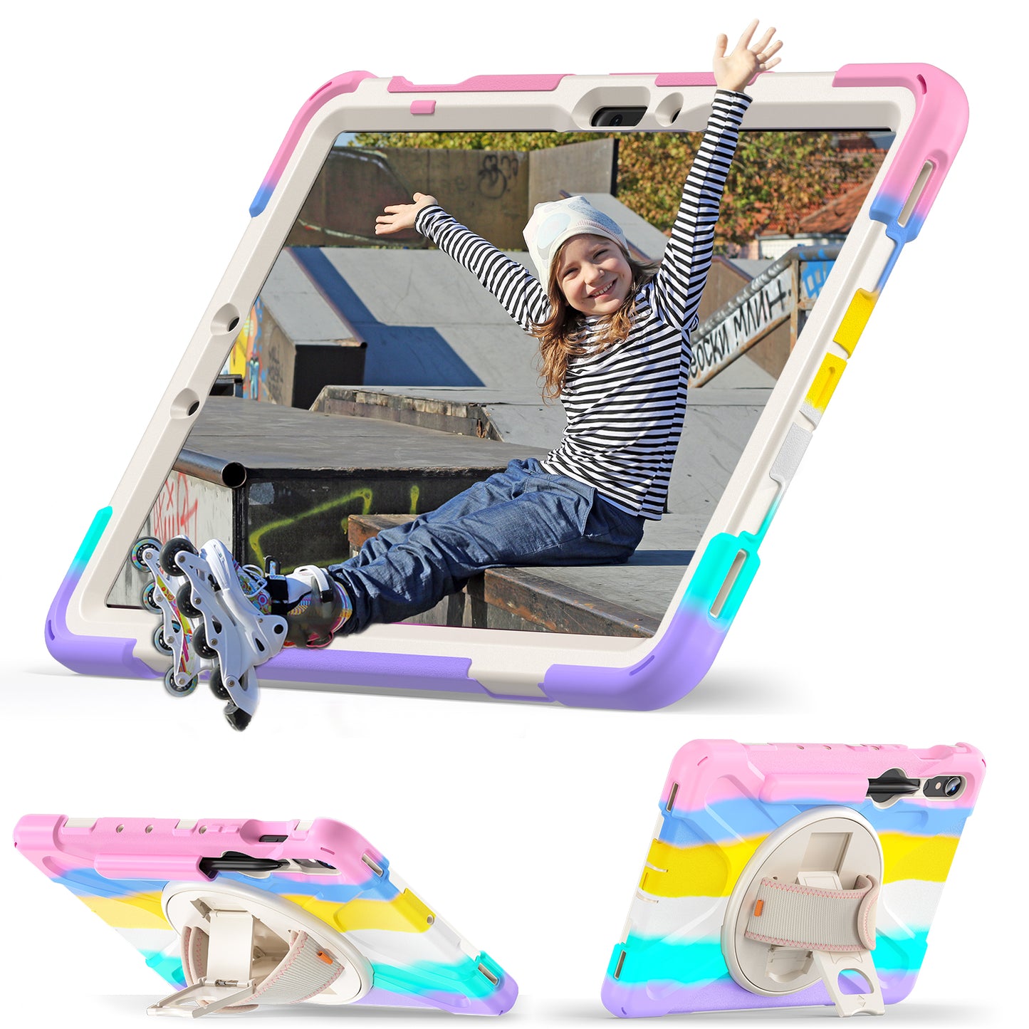 For Samsung Galaxy Tab S9 FE / S9 X710 / S8 X700 / S7 T870 Wrist Strap Tablet Case PC+Silicone Kickstand Protective Cover