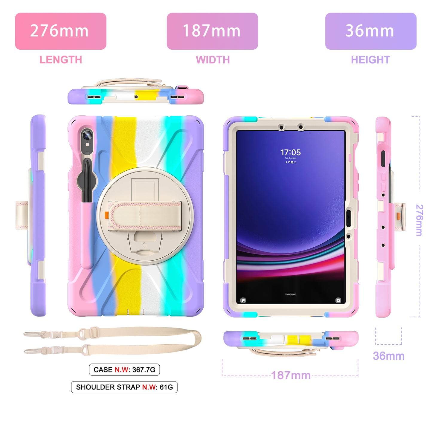 For Samsung Galaxy Tab S9 FE / S9 X710 / S8 X700 / S7 T870 Wrist Strap Tablet Case PC+Silicone Kickstand Protective Cover