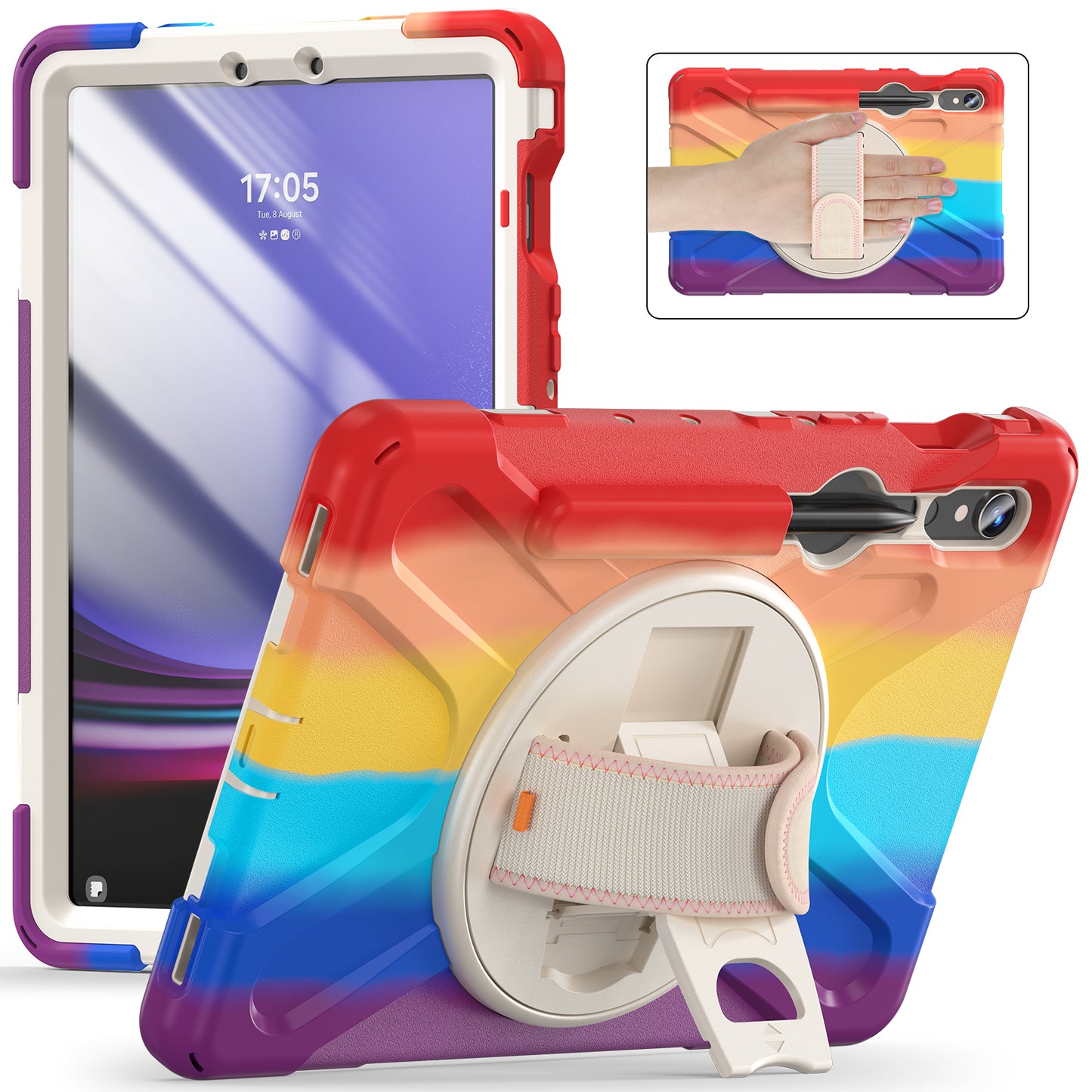 For Samsung Galaxy Tab S9 FE / S9 X710 / S8 X700 / S7 T870 Wrist Strap Tablet Case PC+Silicone Kickstand Protective Cover