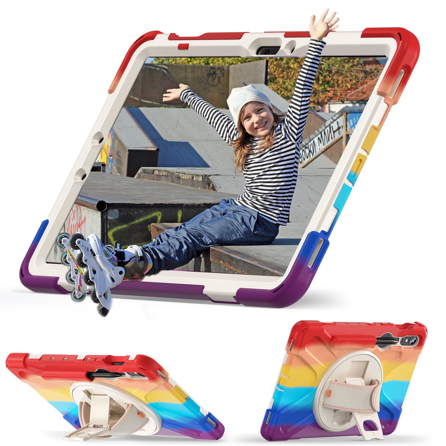 For Samsung Galaxy Tab S9 FE / S9 X710 / S8 X700 / S7 T870 Wrist Strap Tablet Case PC+Silicone Kickstand Protective Cover