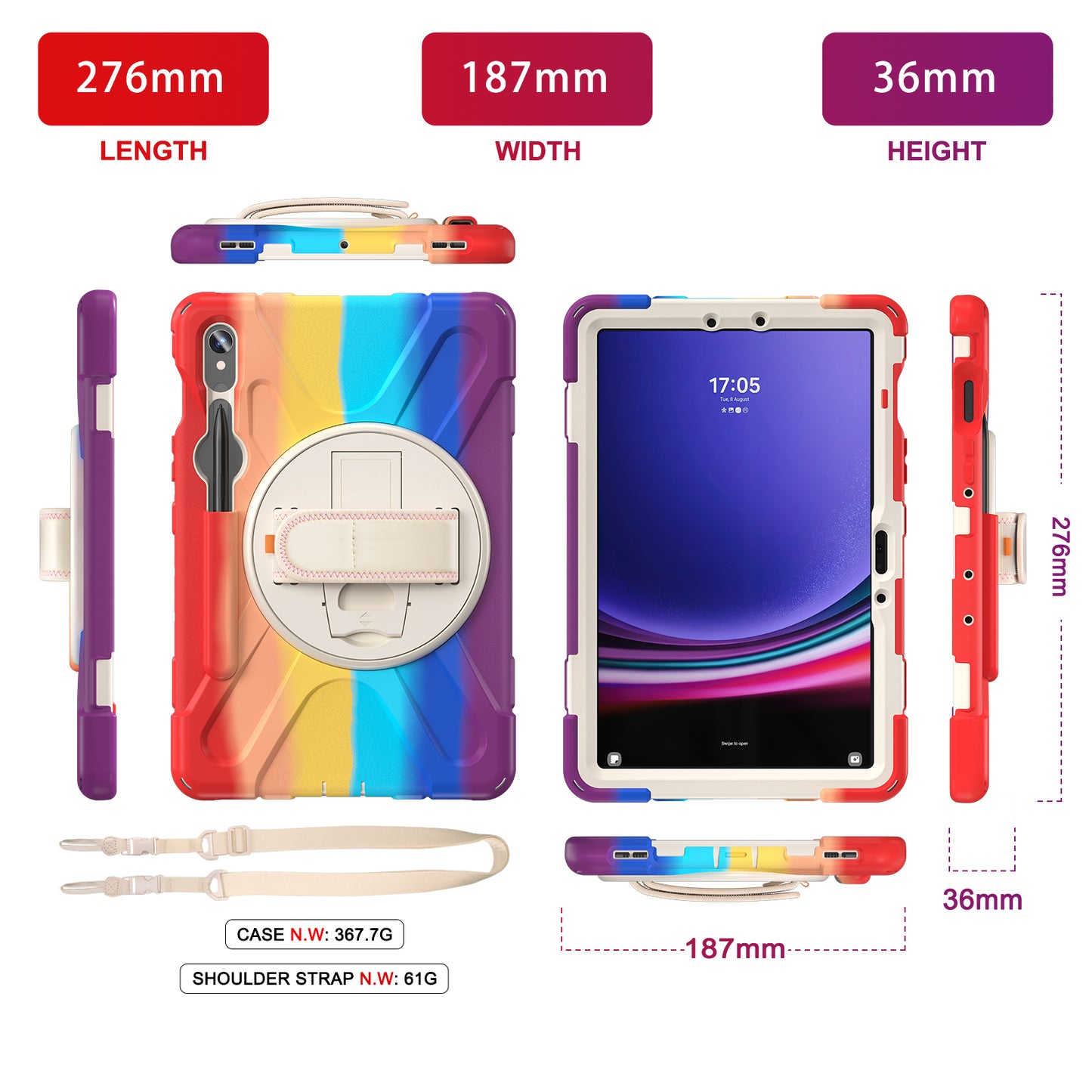 For Samsung Galaxy Tab S9 FE / S9 X710 / S8 X700 / S7 T870 Wrist Strap Tablet Case PC+Silicone Kickstand Protective Cover
