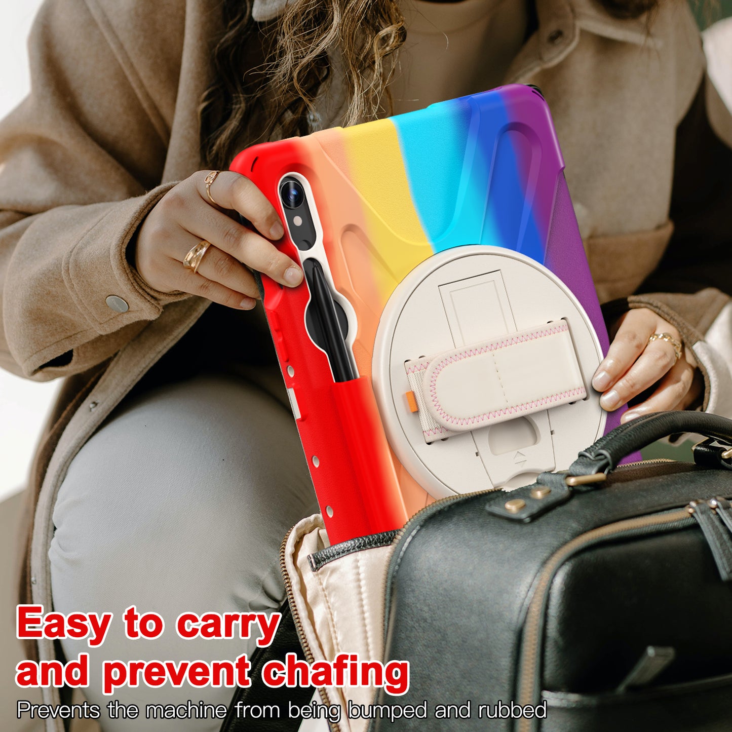 For Samsung Galaxy Tab S9 FE / S9 X710 / S8 X700 / S7 T870 Wrist Strap Tablet Case PC+Silicone Kickstand Protective Cover