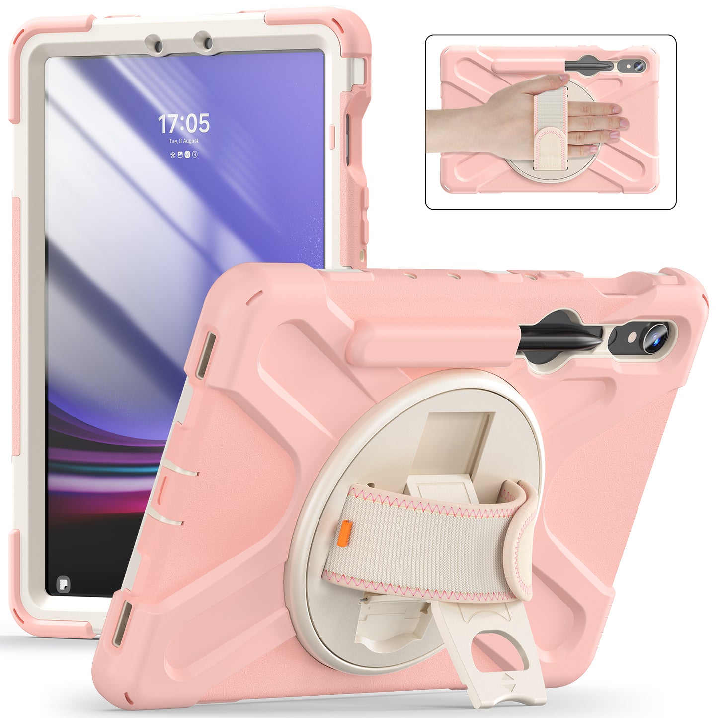 For Samsung Galaxy Tab S9 FE / S9 X710 / S8 X700 / S7 T870 Wrist Strap Tablet Case PC+Silicone Kickstand Protective Cover