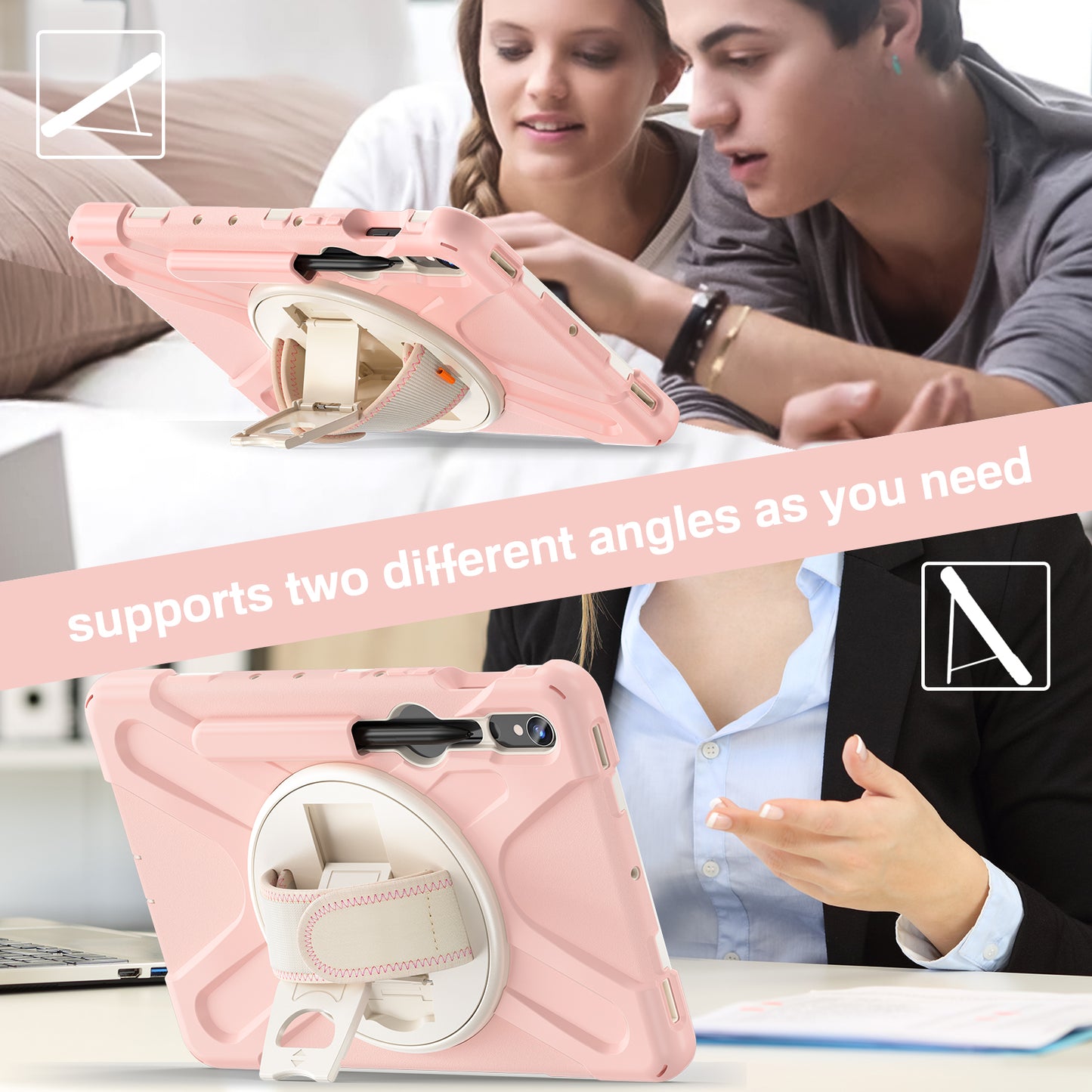 For Samsung Galaxy Tab S9 FE / S9 X710 / S8 X700 / S7 T870 Wrist Strap Tablet Case PC+Silicone Kickstand Protective Cover