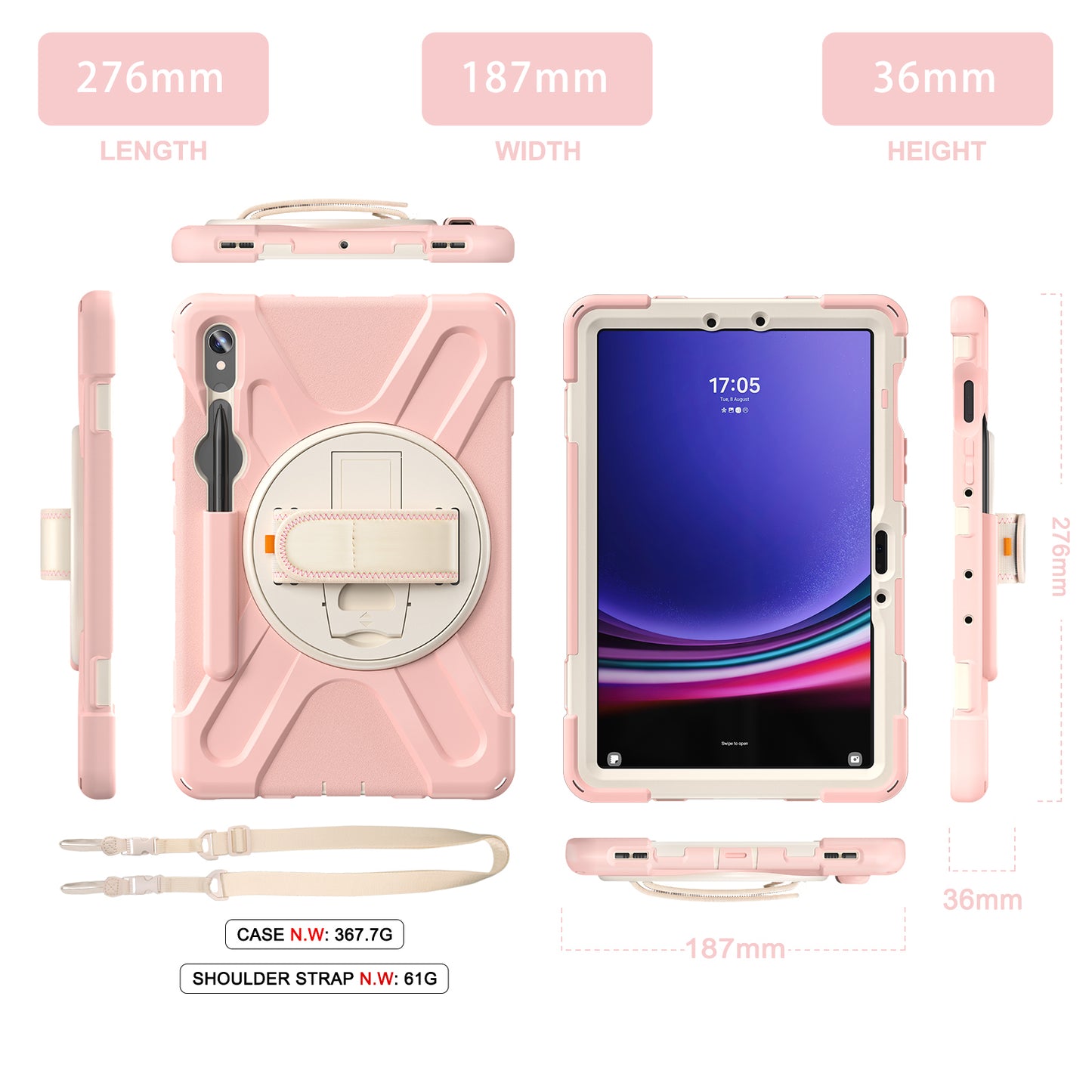 For Samsung Galaxy Tab S9 FE / S9 X710 / S8 X700 / S7 T870 Wrist Strap Tablet Case PC+Silicone Kickstand Protective Cover