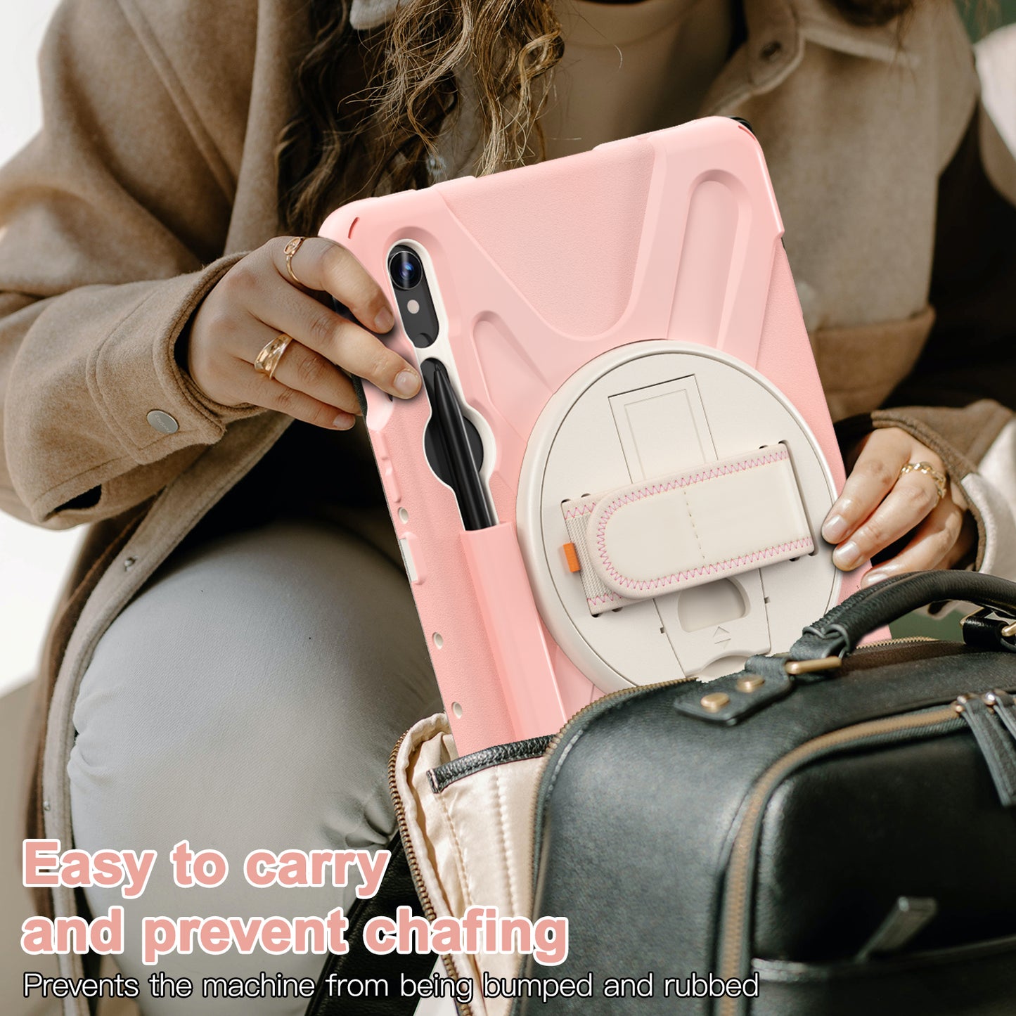For Samsung Galaxy Tab S9 FE / S9 X710 / S8 X700 / S7 T870 Wrist Strap Tablet Case PC+Silicone Kickstand Protective Cover
