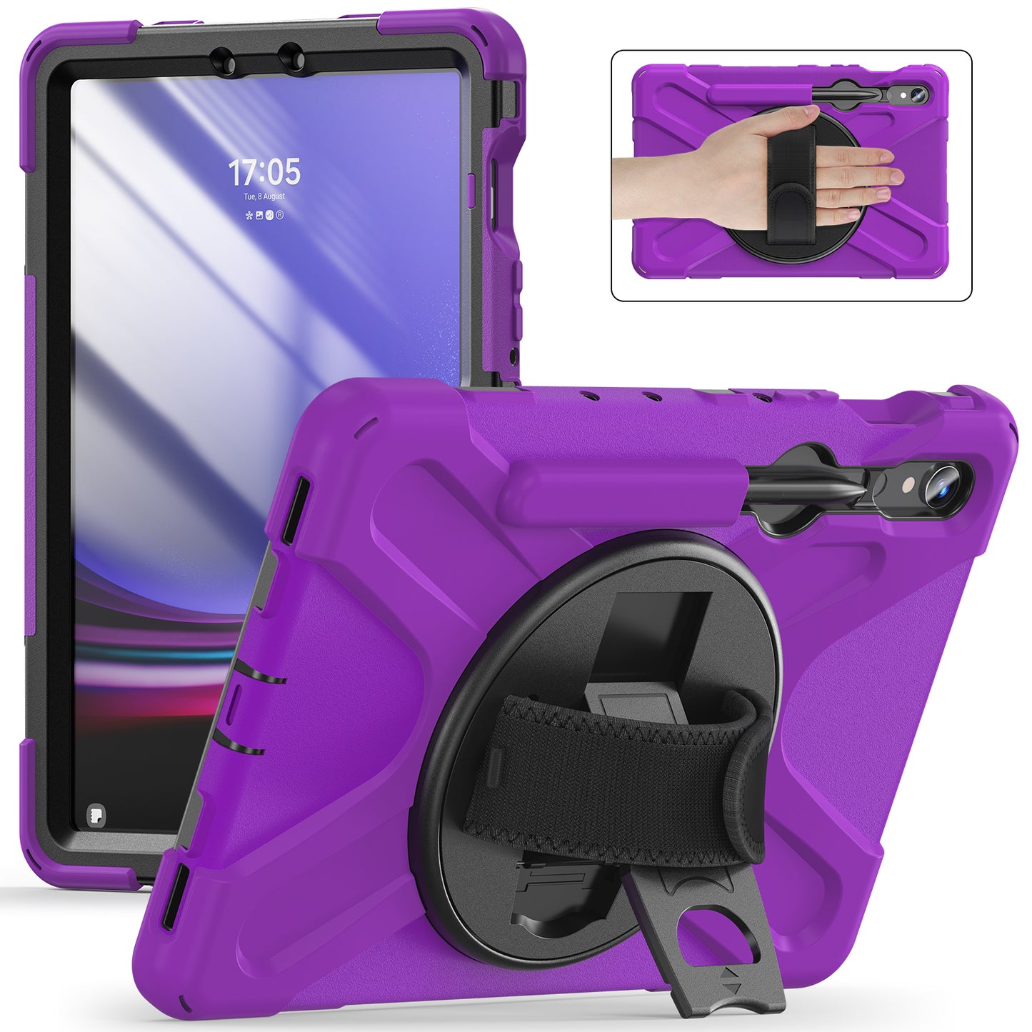 For Samsung Galaxy Tab S9 FE / S9 X710 / S8 X700 / S7 T870 Wrist Strap Tablet Case PC+Silicone Kickstand Protective Cover