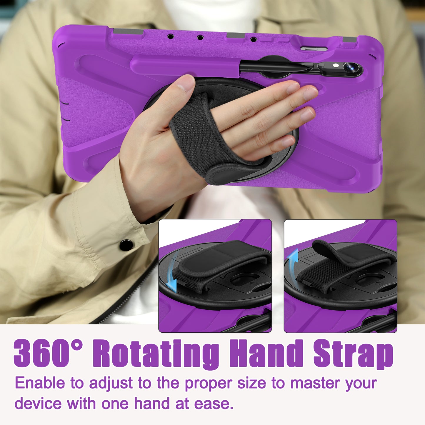 For Samsung Galaxy Tab S9 FE / S9 X710 / S8 X700 / S7 T870 Wrist Strap Tablet Case PC+Silicone Kickstand Protective Cover