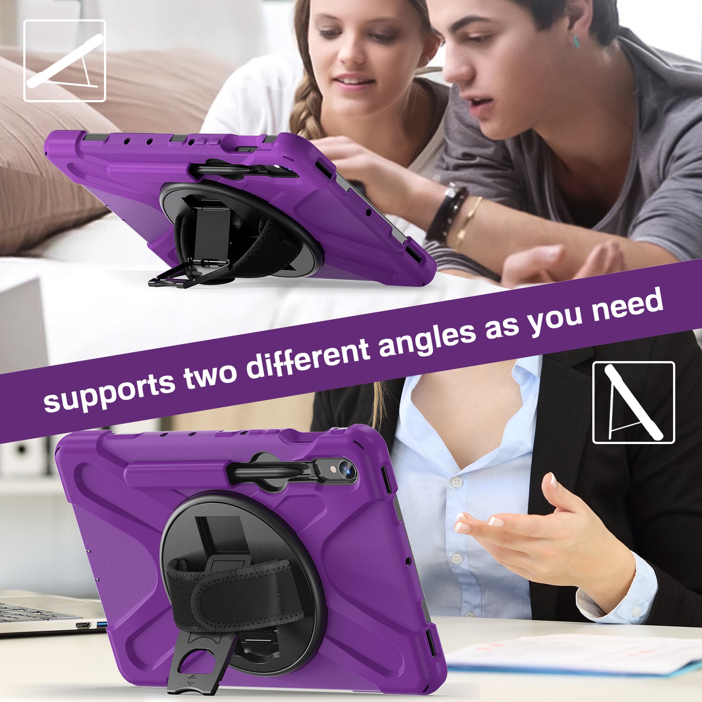 For Samsung Galaxy Tab S9 FE / S9 X710 / S8 X700 / S7 T870 Wrist Strap Tablet Case PC+Silicone Kickstand Protective Cover