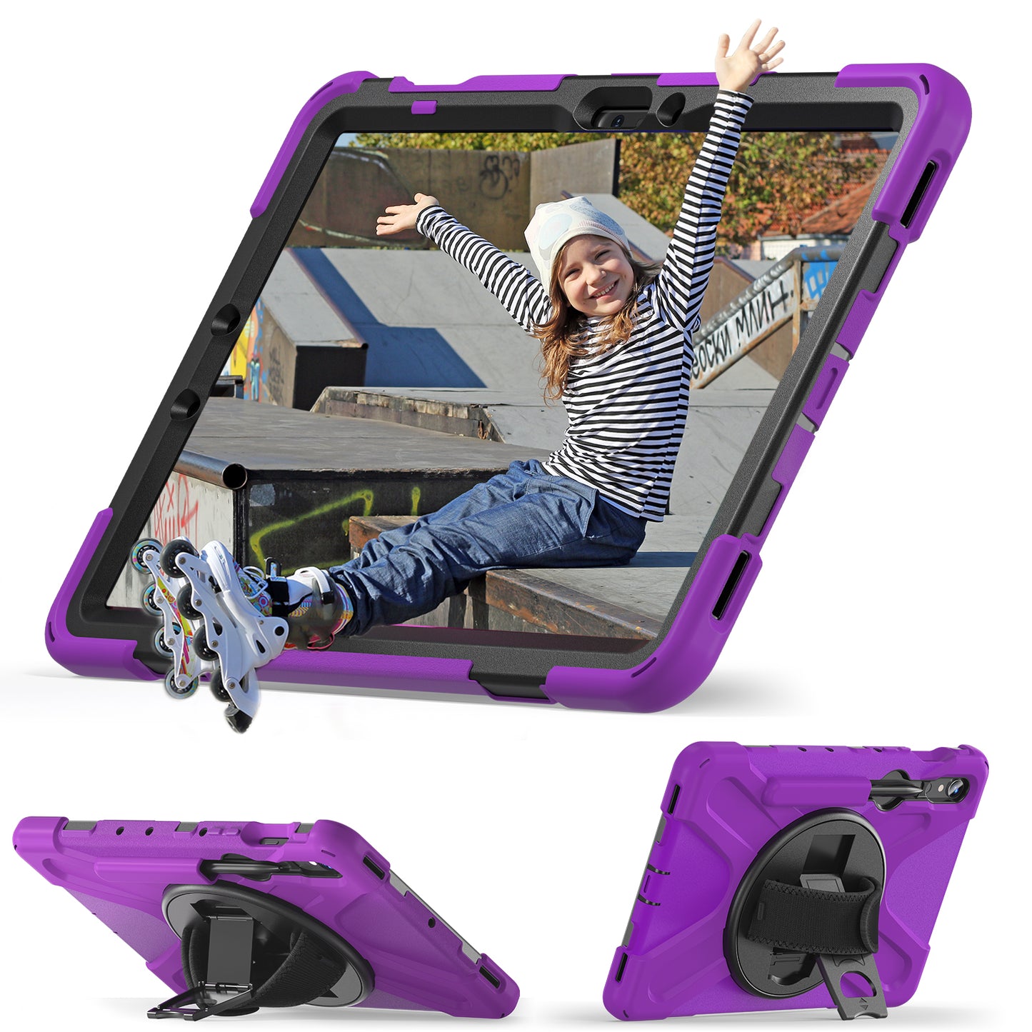For Samsung Galaxy Tab S9 FE / S9 X710 / S8 X700 / S7 T870 Wrist Strap Tablet Case PC+Silicone Kickstand Protective Cover