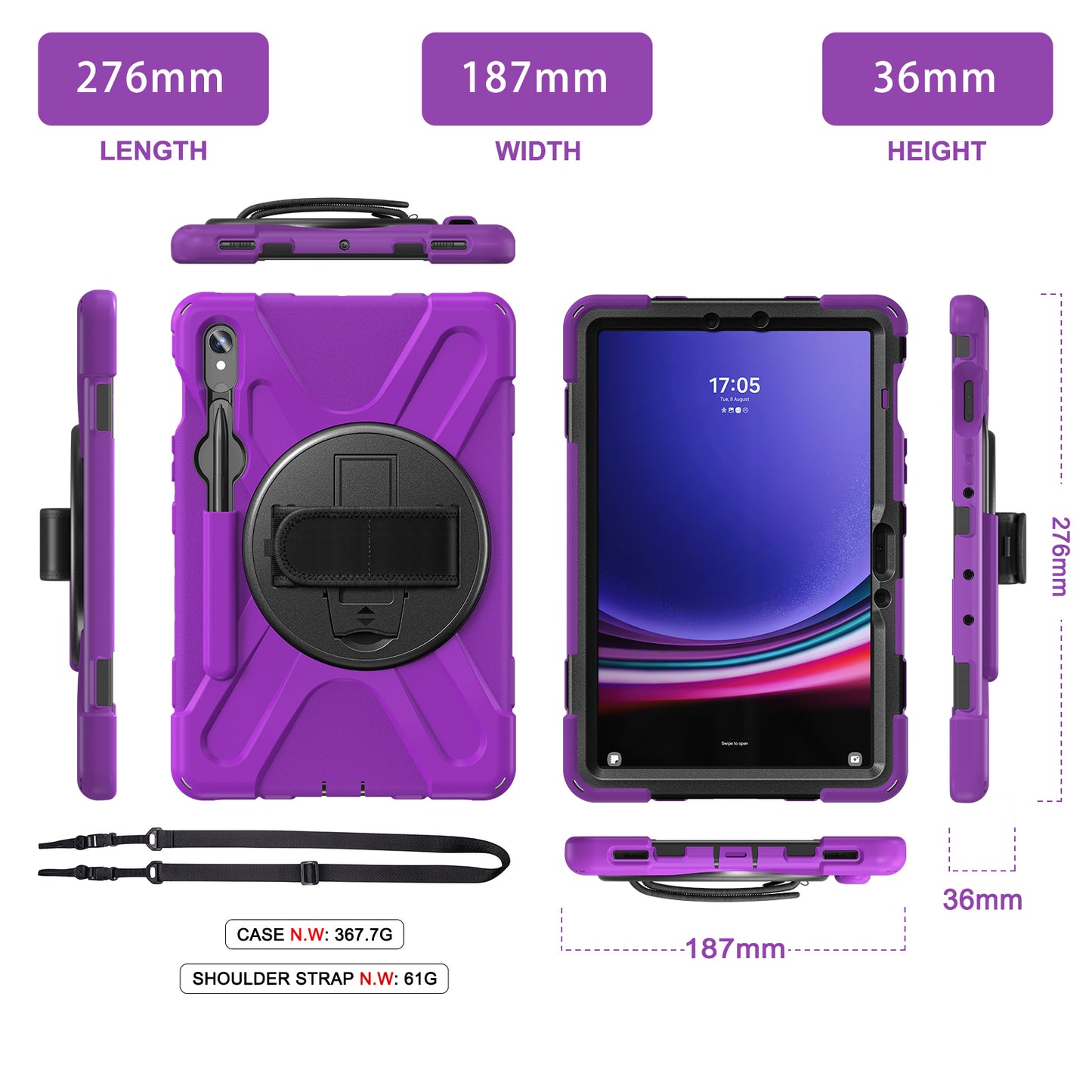 For Samsung Galaxy Tab S9 FE / S9 X710 / S8 X700 / S7 T870 Wrist Strap Tablet Case PC+Silicone Kickstand Protective Cover