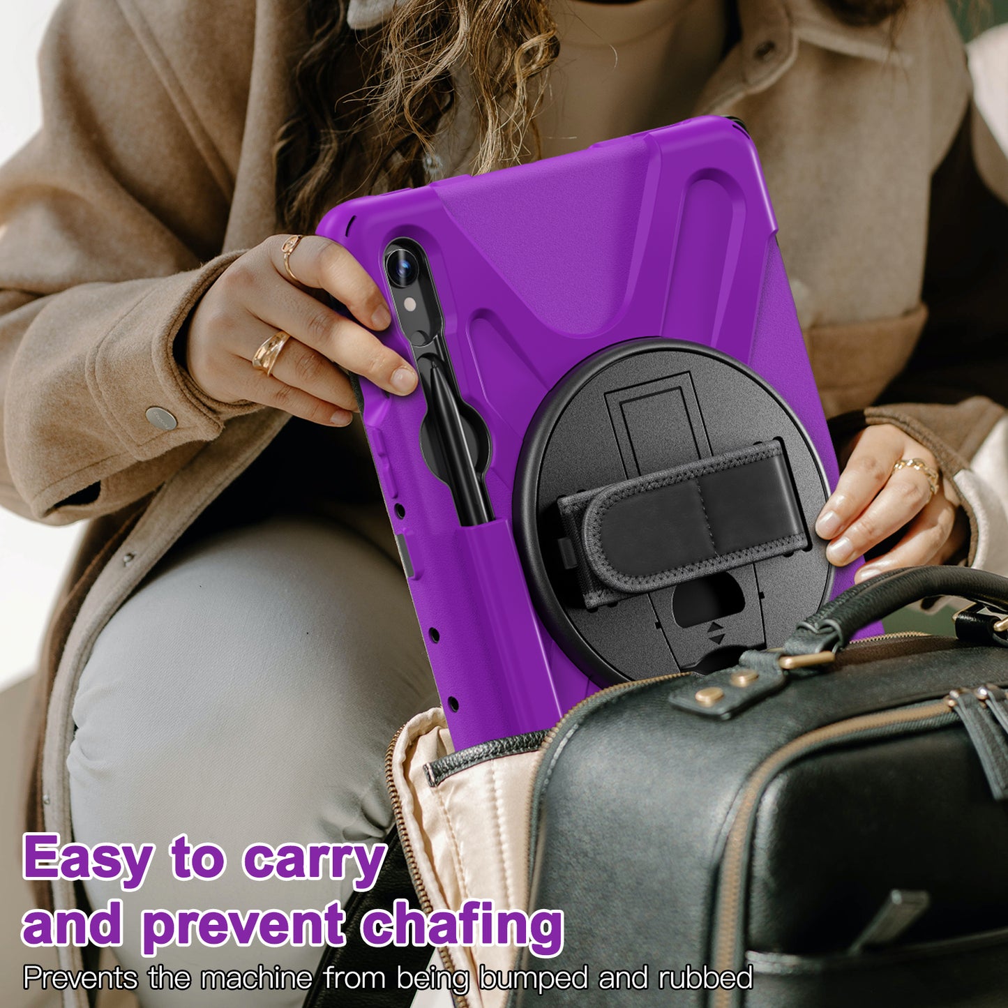 For Samsung Galaxy Tab S9 FE / S9 X710 / S8 X700 / S7 T870 Wrist Strap Tablet Case PC+Silicone Kickstand Protective Cover
